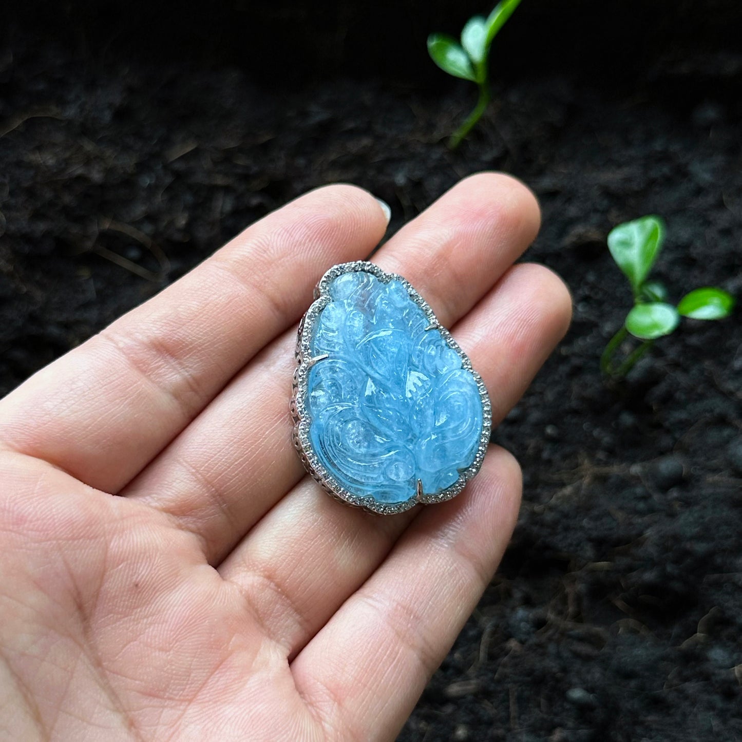 Pendentif Ho Ly Auqamarine en serti argent