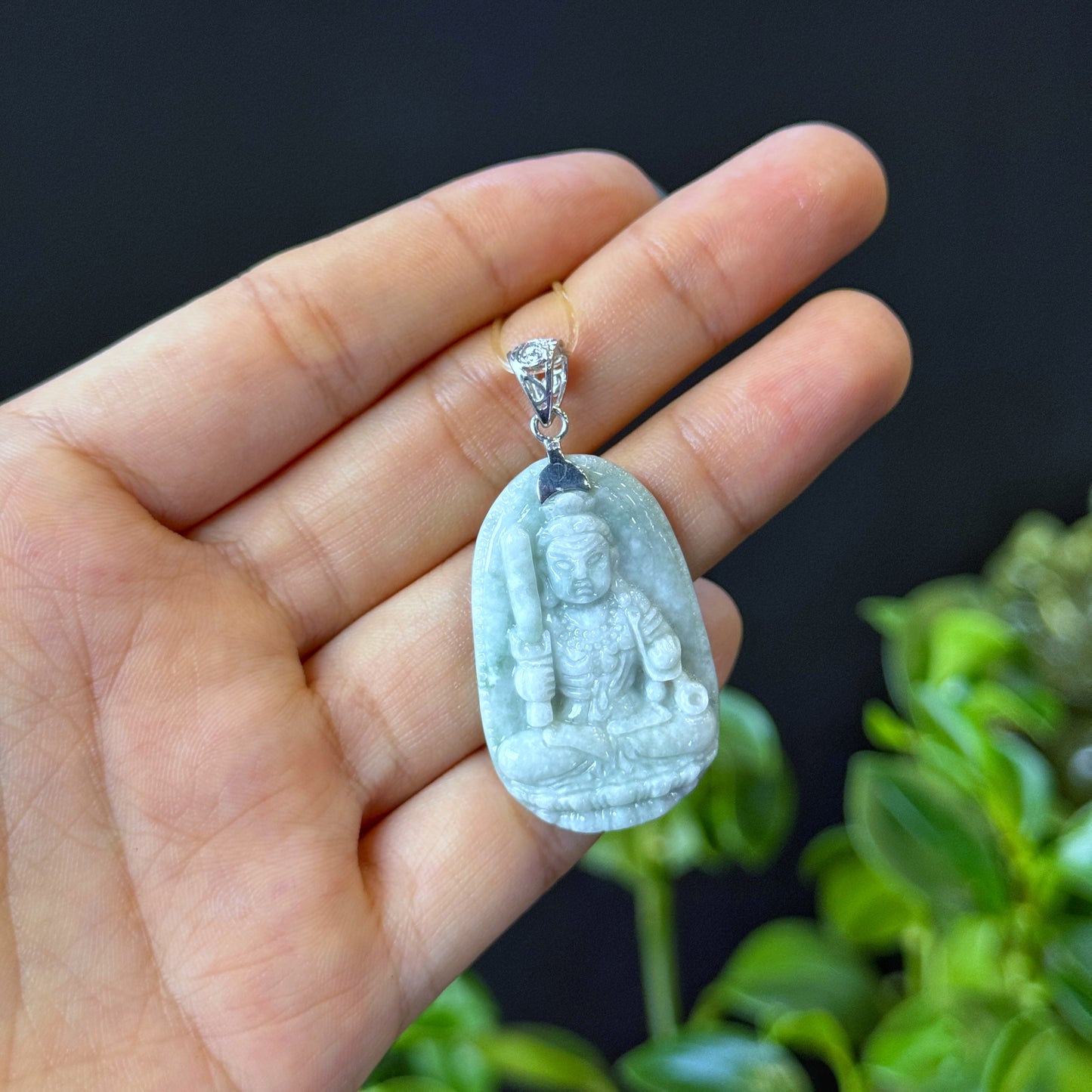 Bat Dong Protection Buddha Natural Jadeite Jade Pendant - Year of Rooster