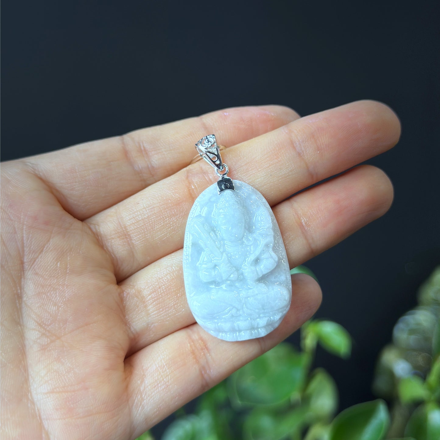 Hu Ko Protection Buddha Natural Jadeite Jade Pendant - Year of Tiger and Buffalo