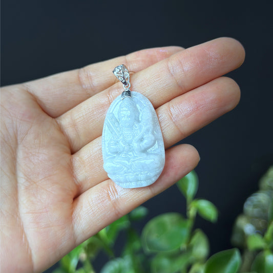 Hu Ko Protection Buddha Natural Natural Jadeite Jade Pendant - Year of Tiger and Buffalo