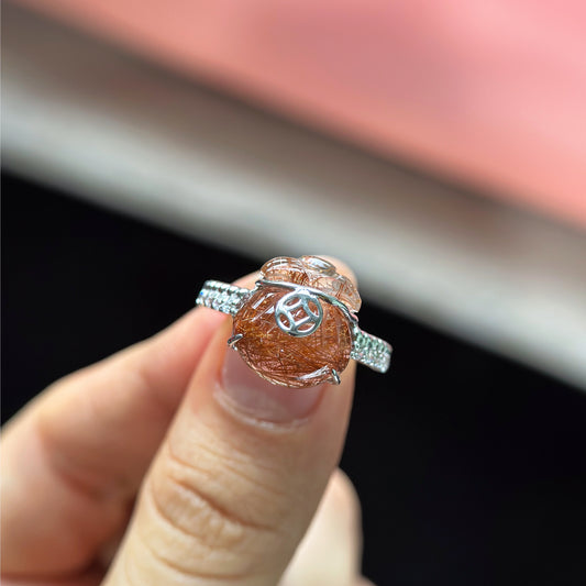 Money Bag Natural Red Rutilated Quartz Ring Size 1.8