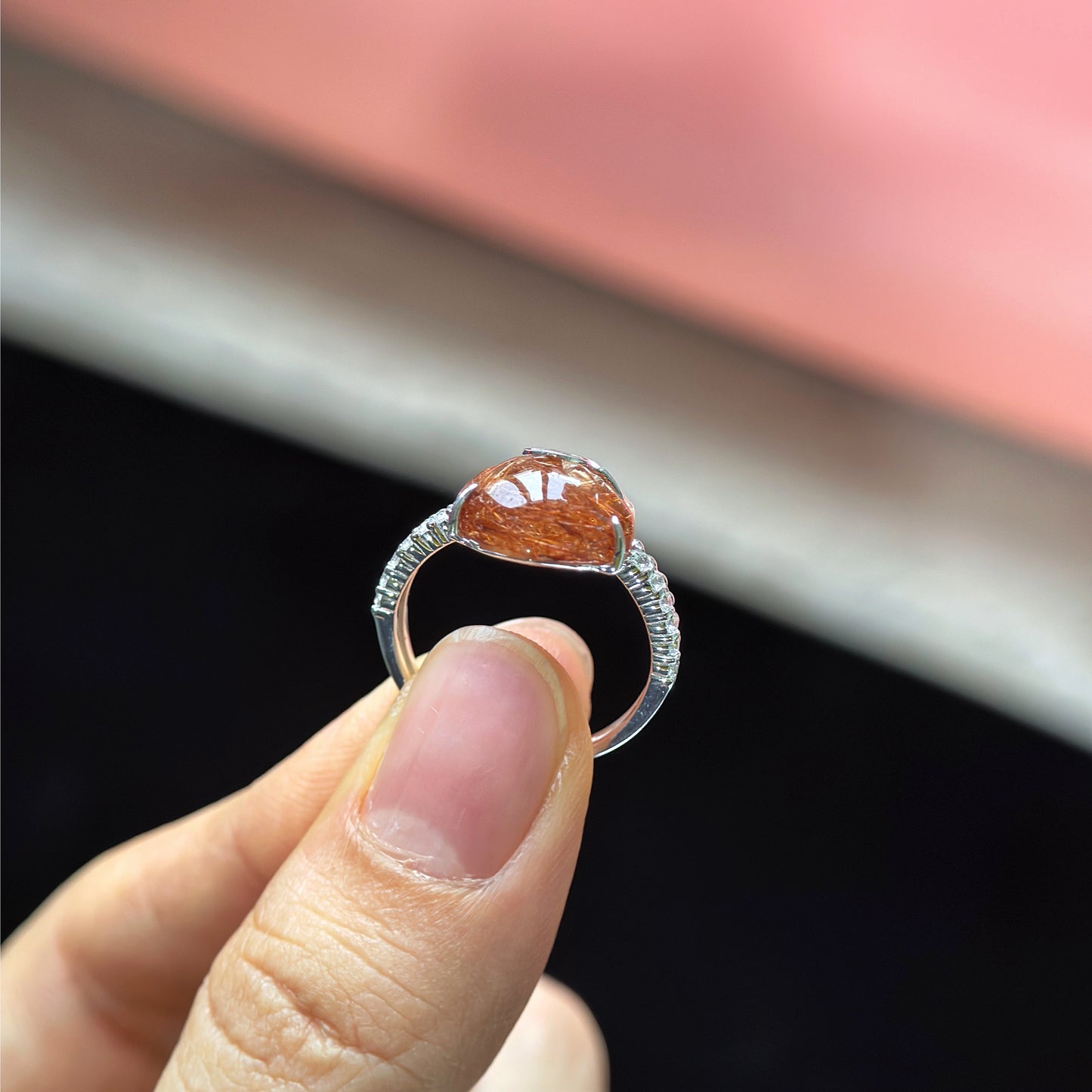 Money Bag Natural Red Rutilated Quartz Ring Size 1.8