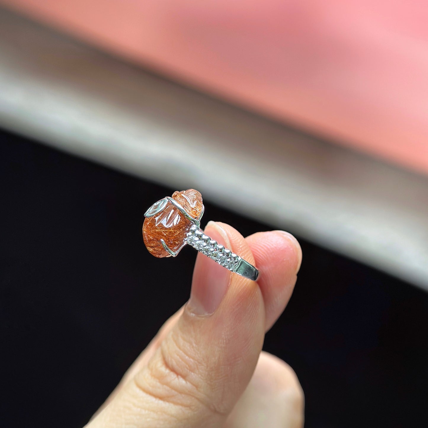 Money Bag Natural Red Rutilated Quartz Ring Size 1.8