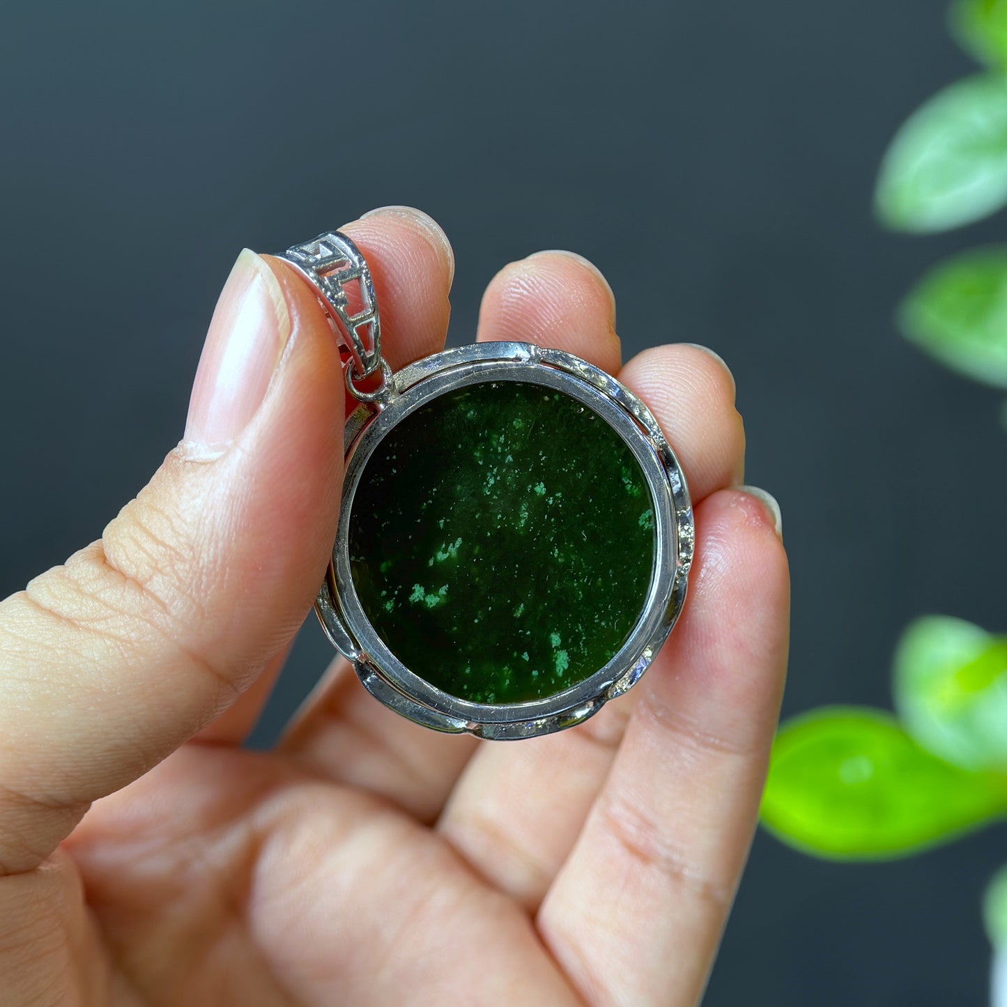 Feng Shui Natural Pisces Natural Nephrite Jade Pendant in Gold Plated Silver Setting