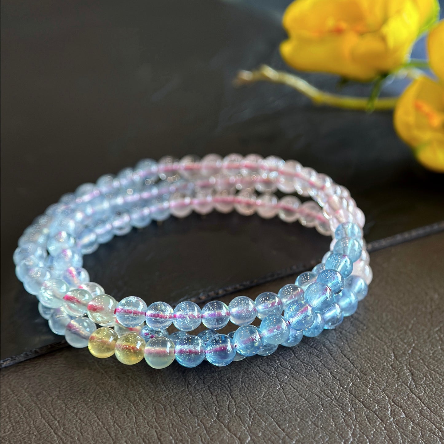 Natural Beryl Triple Wrap Bracelet Size 4.5-5 mm