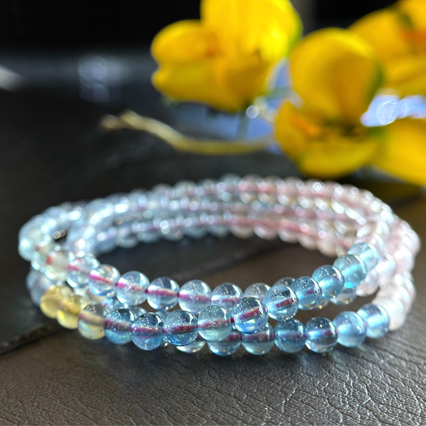 Natural Beryl Triple Wrap Bracelet Size 4.5-5 mm