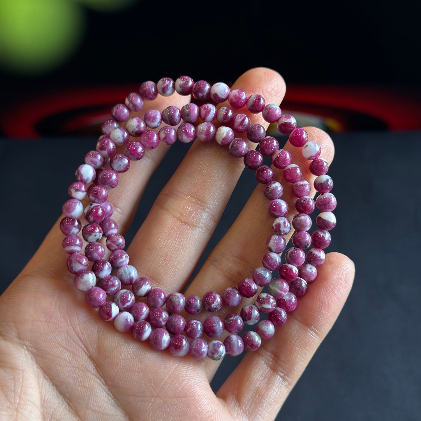 Natural Ruby Triple Wrap Bracelet Size 4-5 mm