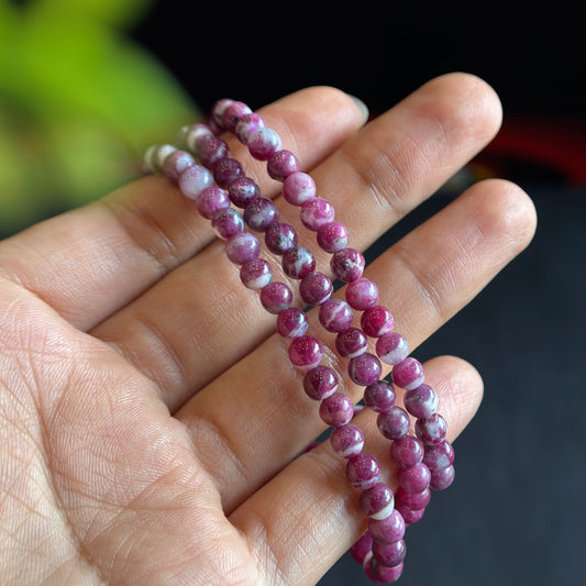Natural Ruby Triple Wrap Bracelet Size 4-5 mm