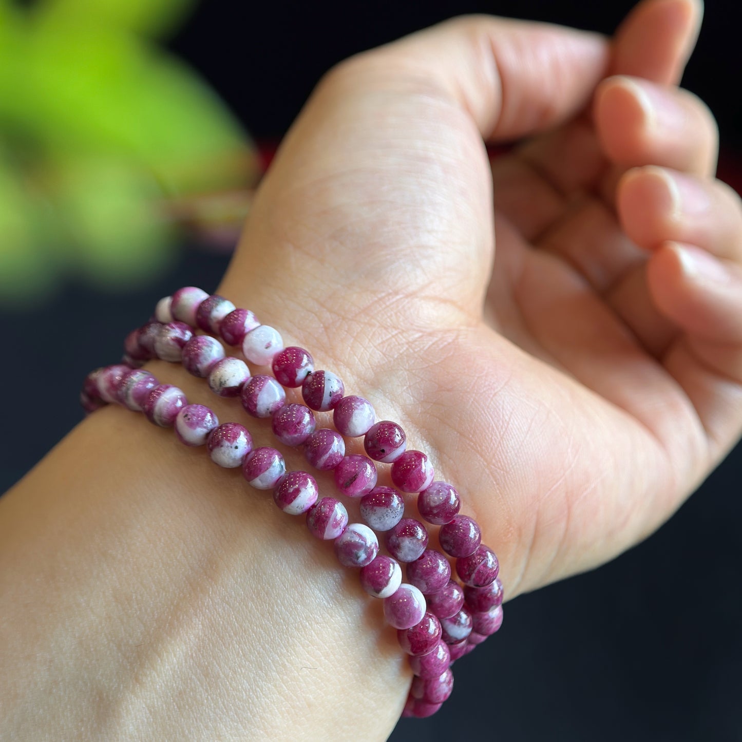 Natural Ruby Triple Wrap Bracelet Size 4-5 mm