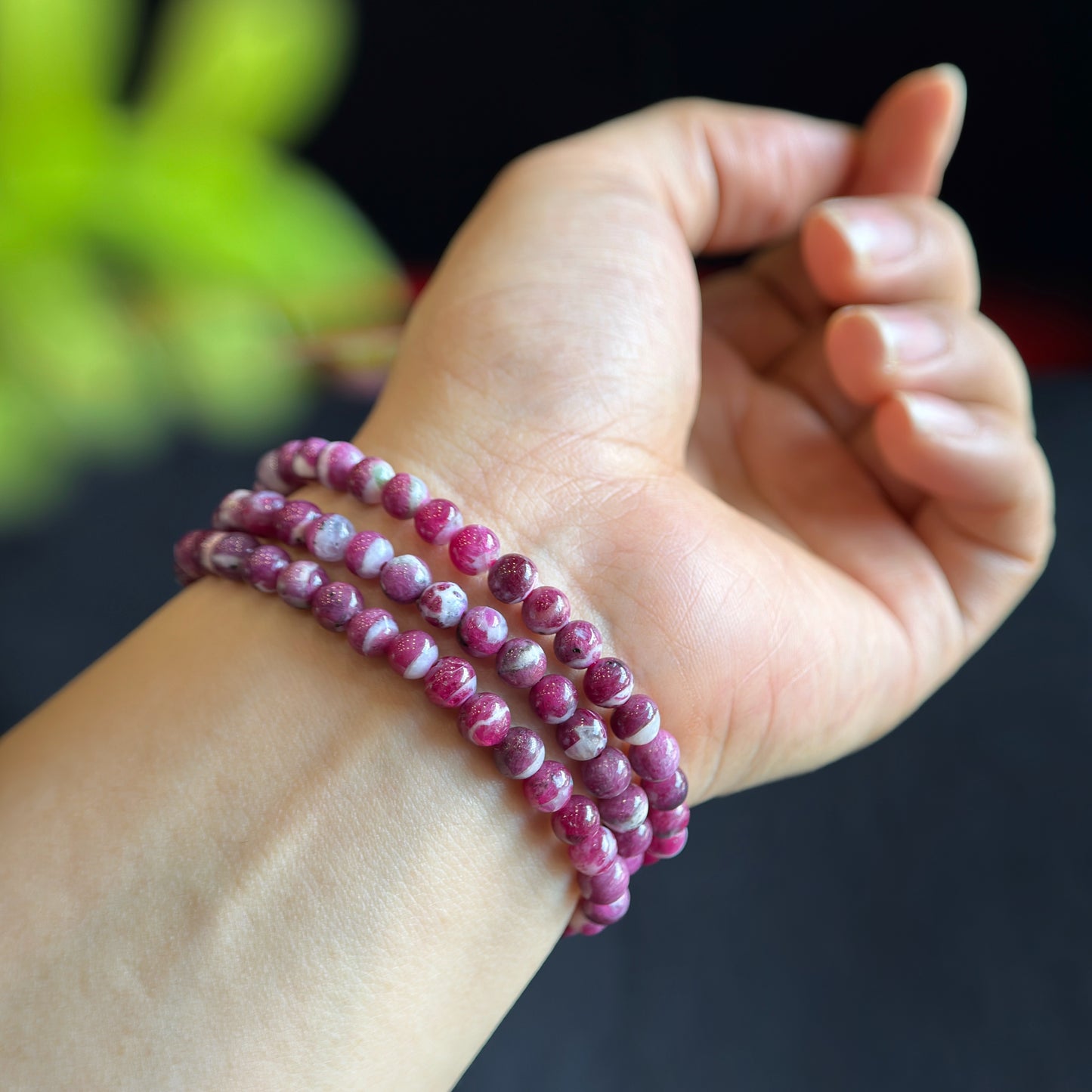 Natural Ruby Triple Wrap Bracelet Size 4-5 mm