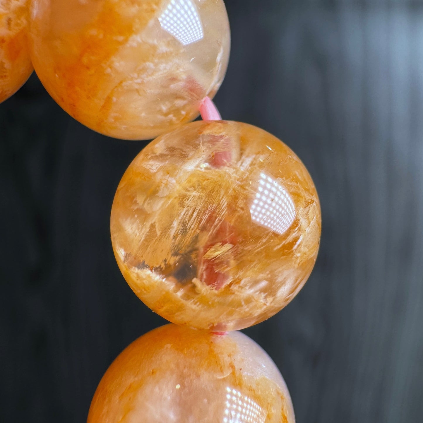 Natural Orange Landscape Sericite Quartz Bracelet Size 9 mm