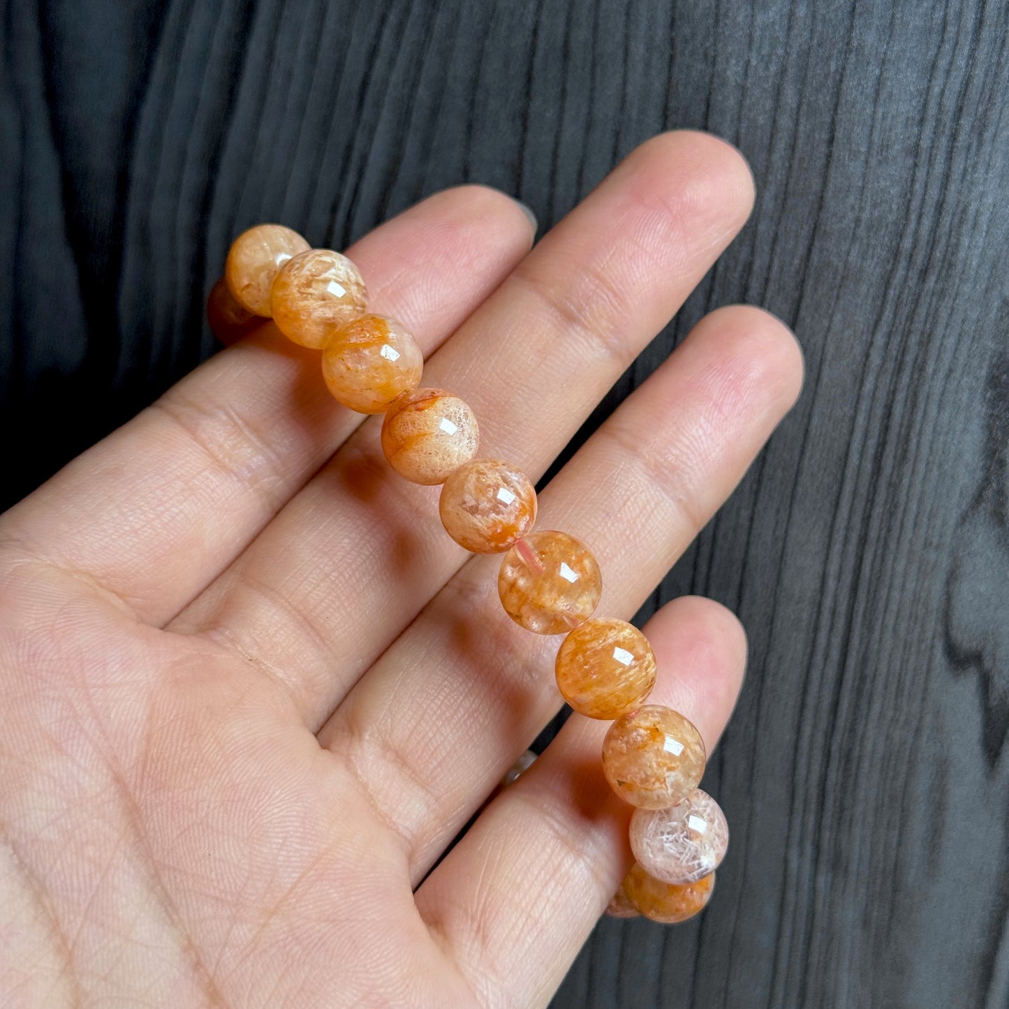 Natural Orange Landscape Sericite Quartz Bracelet Size 9 mm