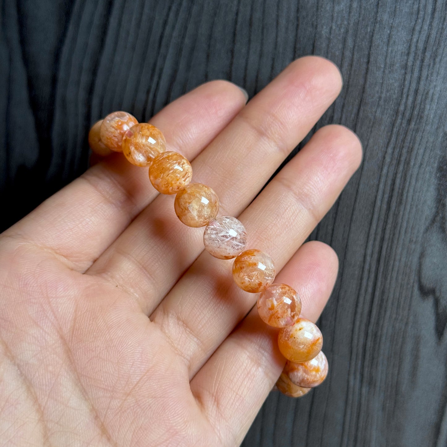 Natural Orange Landscape Sericite Quartz Bracelet Size 9 mm