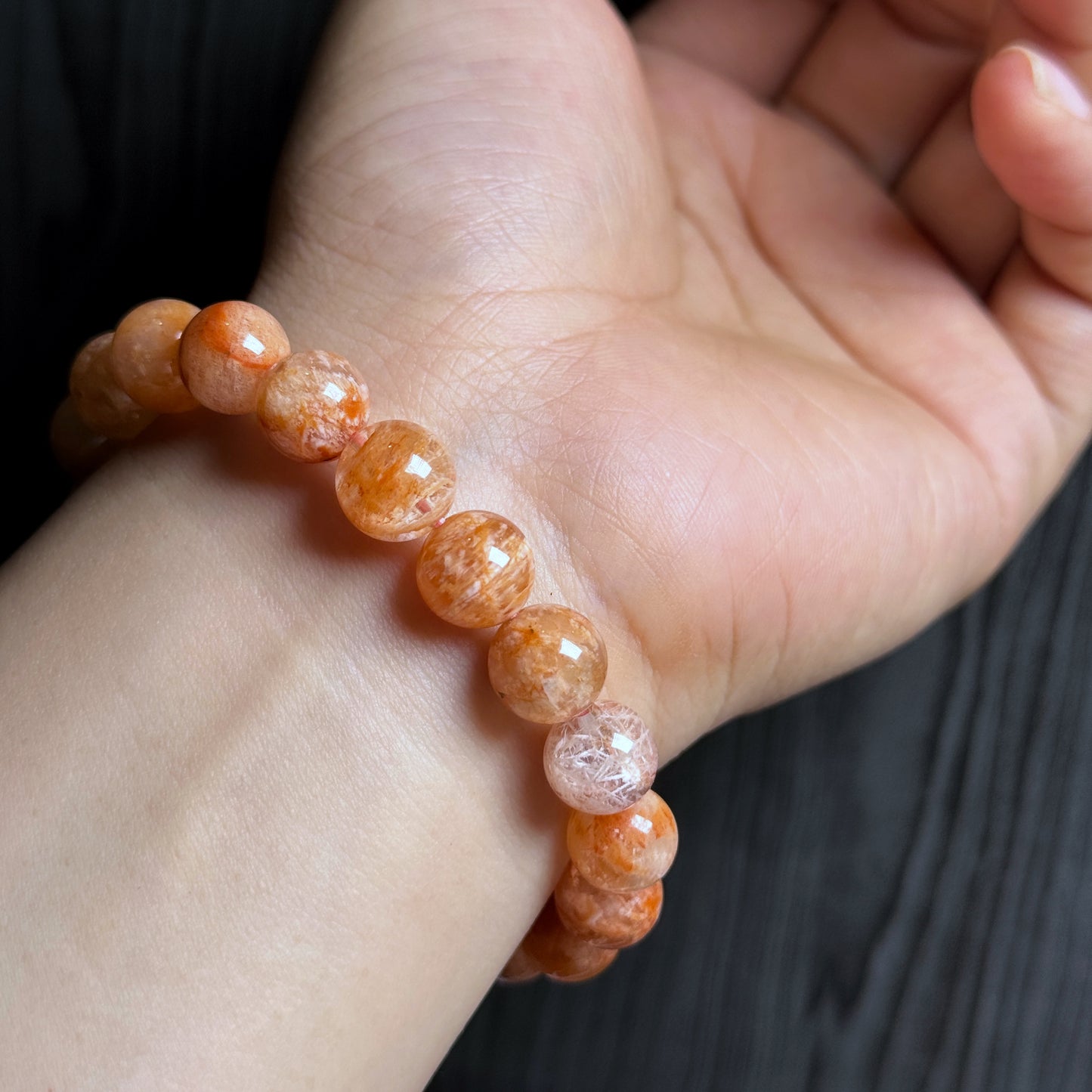 Natural Orange Landscape Sericite Quartz Bracelet Size 9 mm