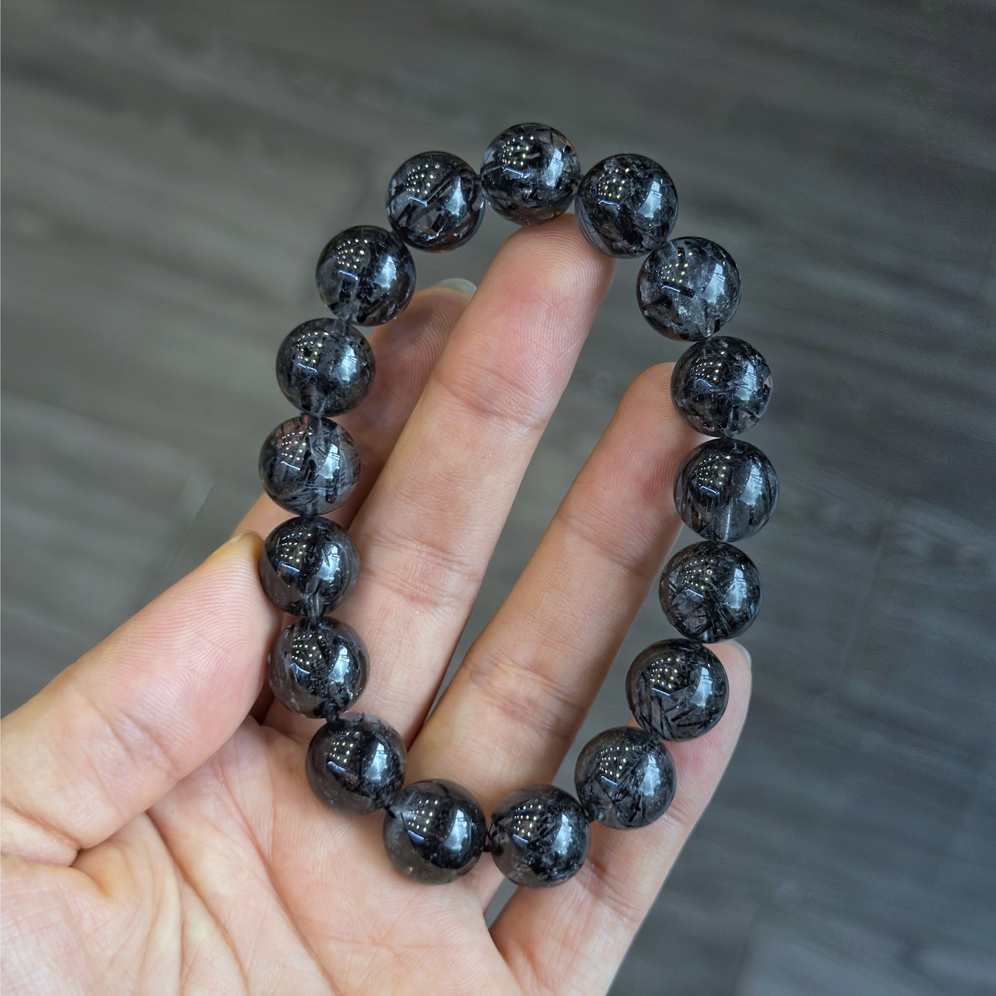 Natural Black Rutilated Quartz VIP Bracelet Size 12.5 mm