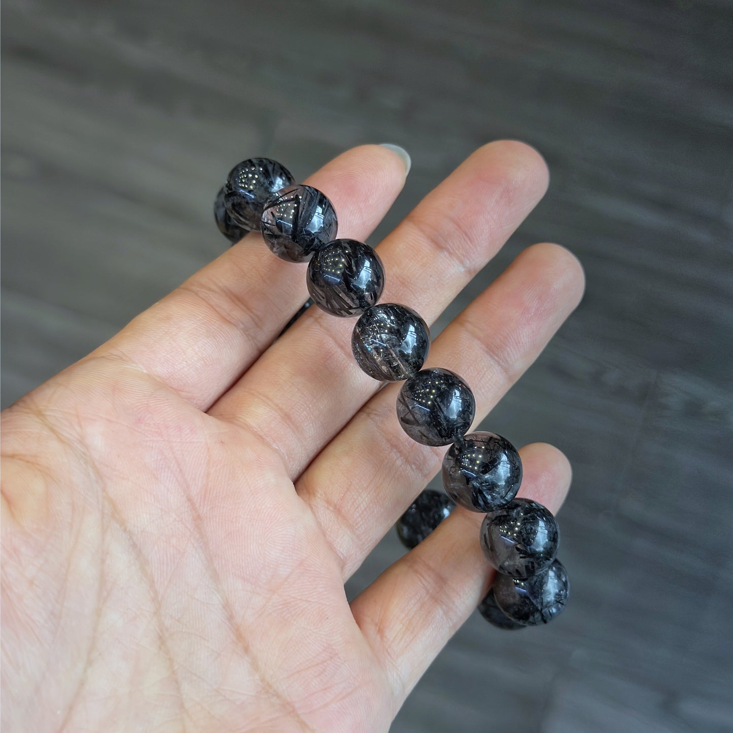 Natural Black Rutilated Quartz VIP Bracelet Size 12.5 mm