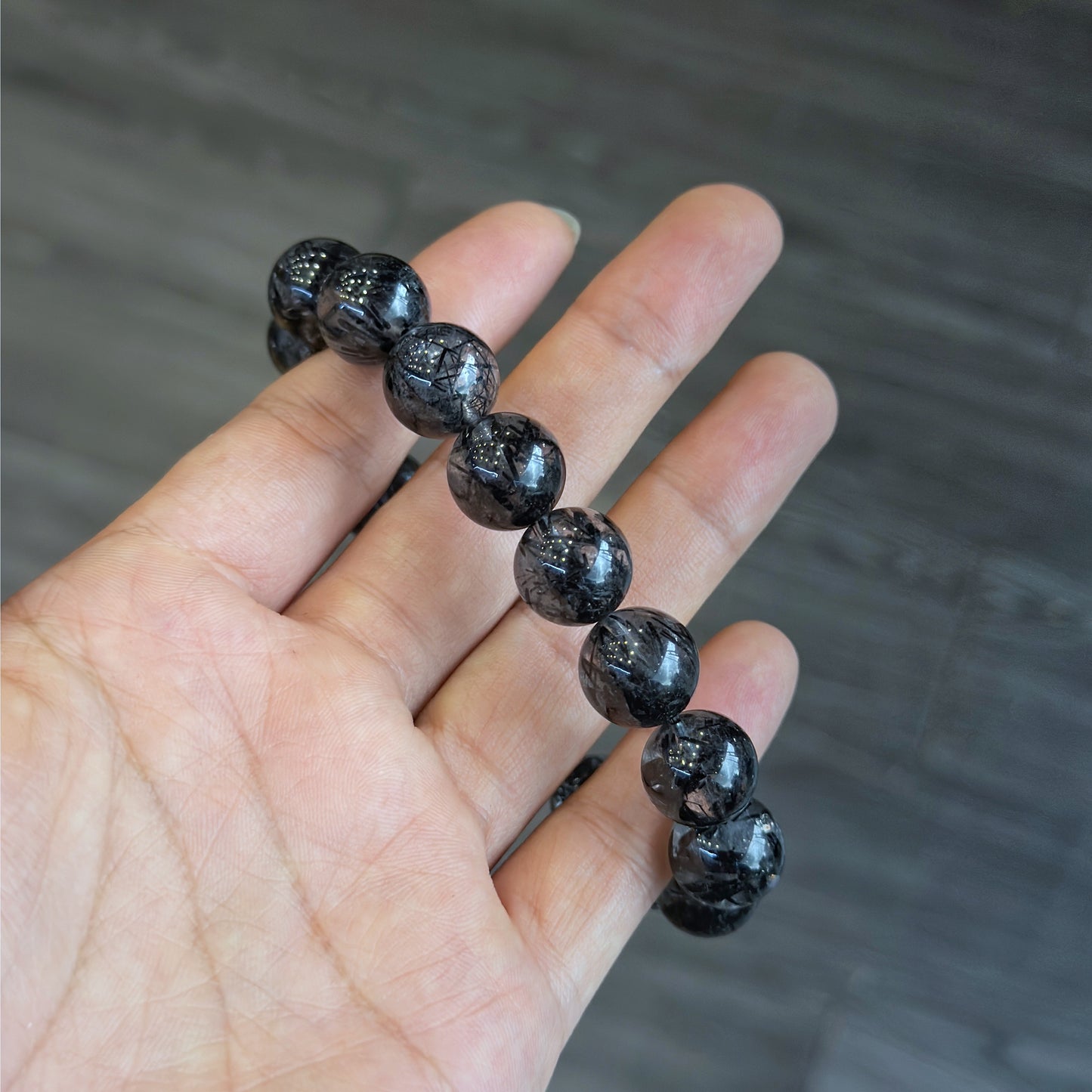 Natural Black Rutilated Quartz VIP Bracelet Size 12.5 mm
