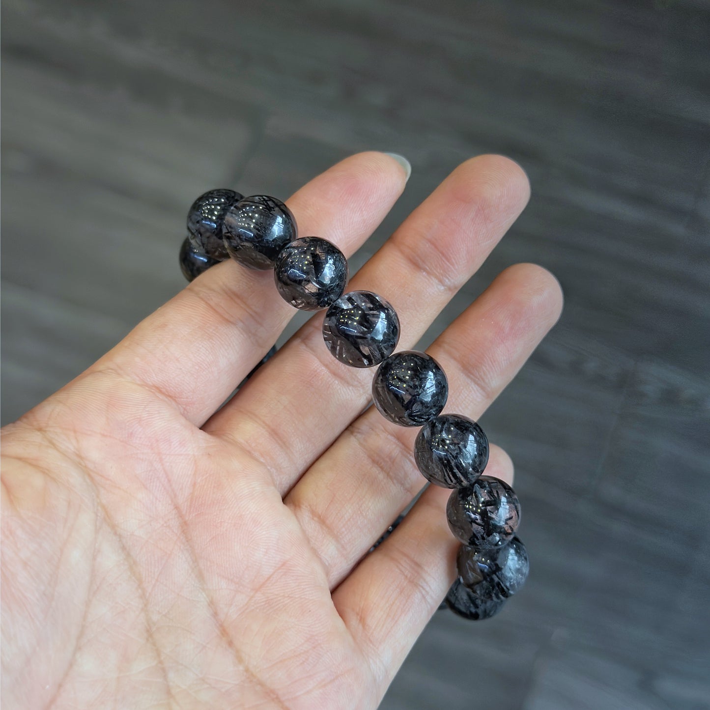 Natural Black Rutilated Quartz VIP Bracelet Size 12.5 mm