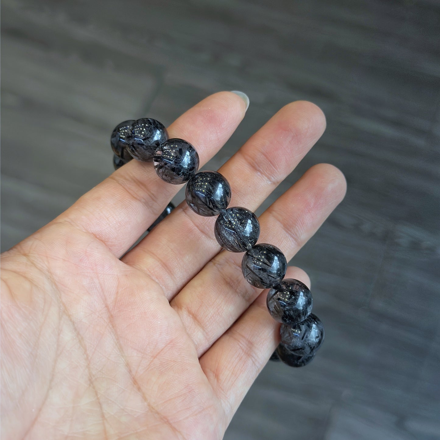 Natural Black Rutilated Quartz VIP Bracelet Size 12.5 mm