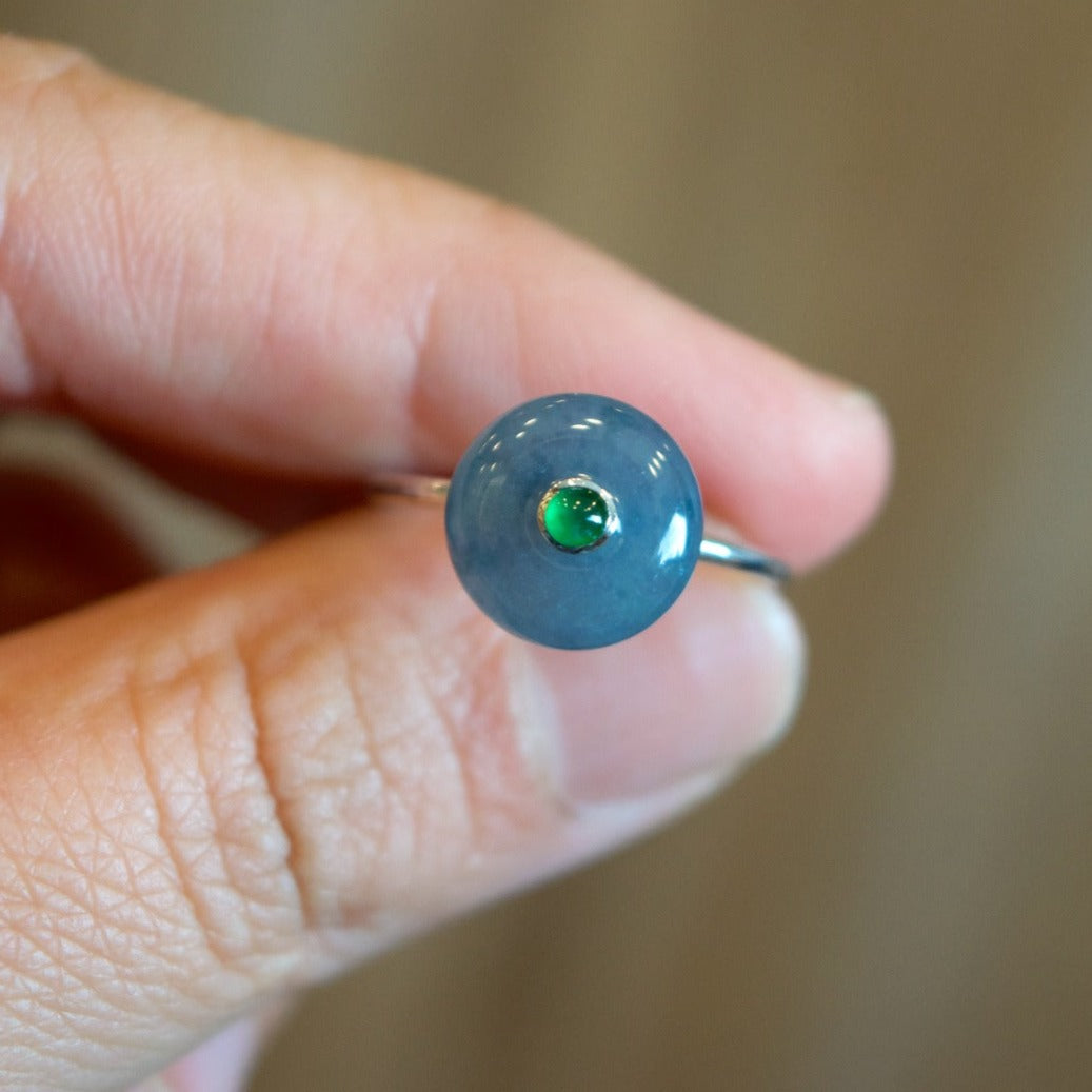 Icy Purple Blue Dong Dieu Jadeite Jade Ring in 18k White Gold Setting  - Natural Stone