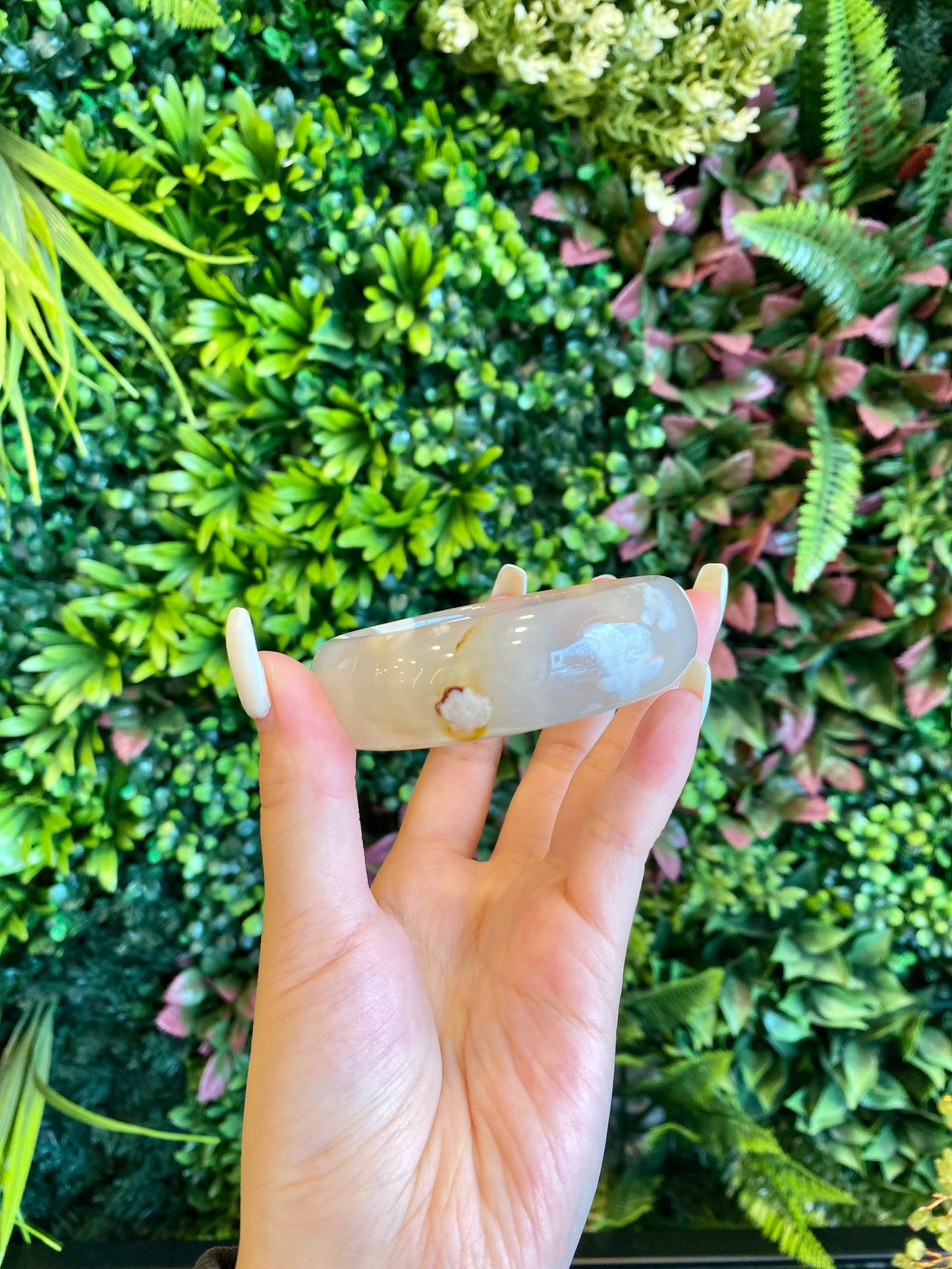 Natural Flower Agate Bangle Leaf Style Size 59.5 mm