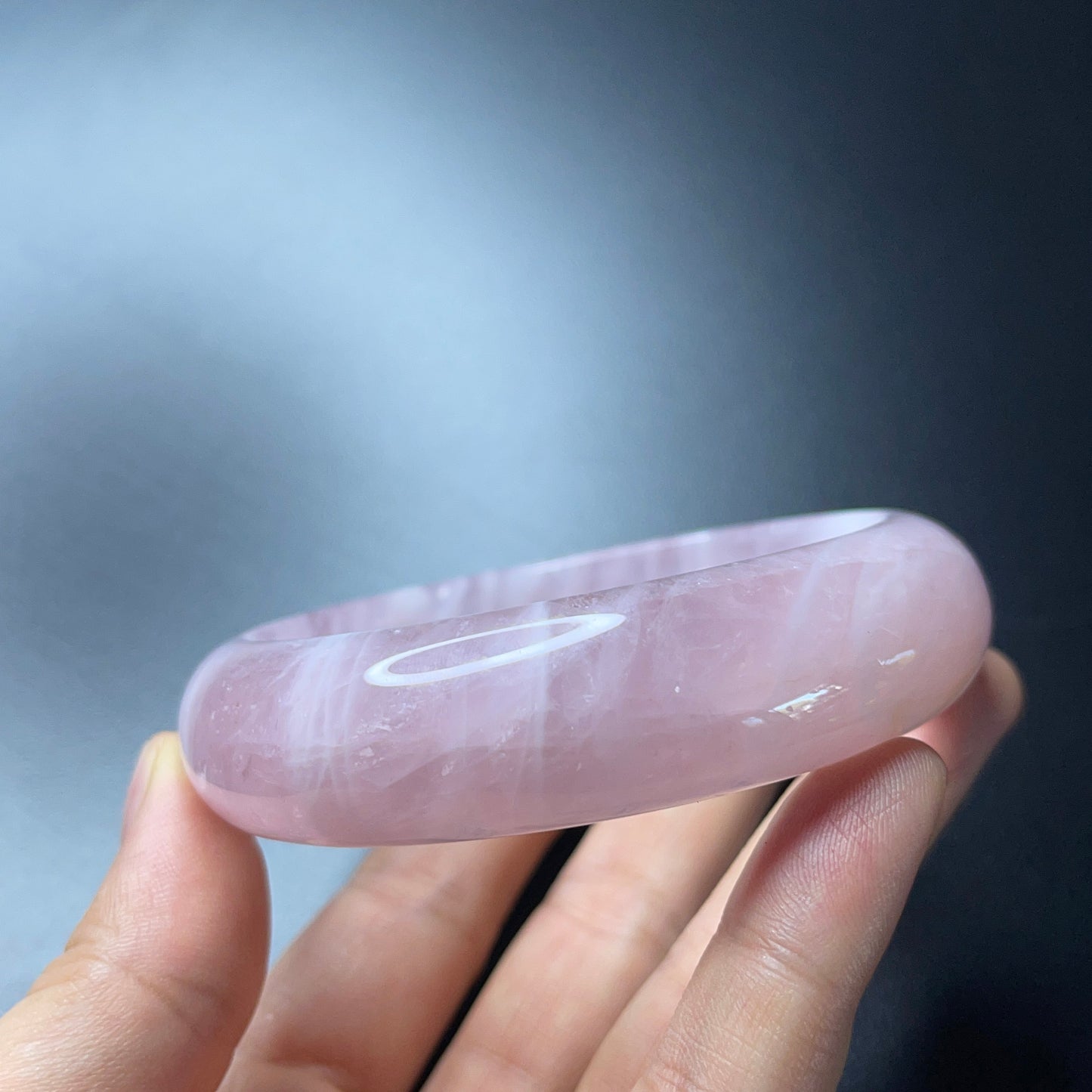 Natural Rose Quartz Bangle Leaf Style Size 62 mm
