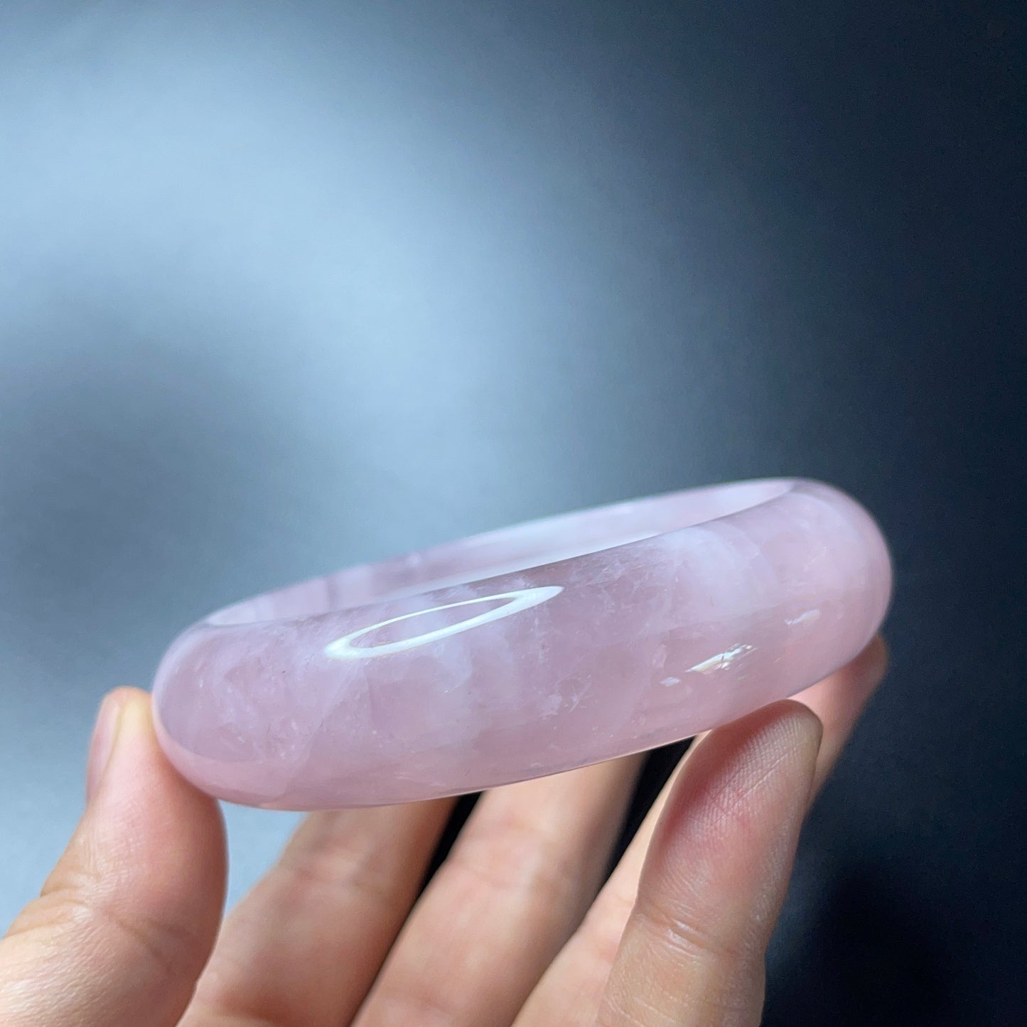 Natural Rose Quartz Bangle Leaf Style Size 62 mm