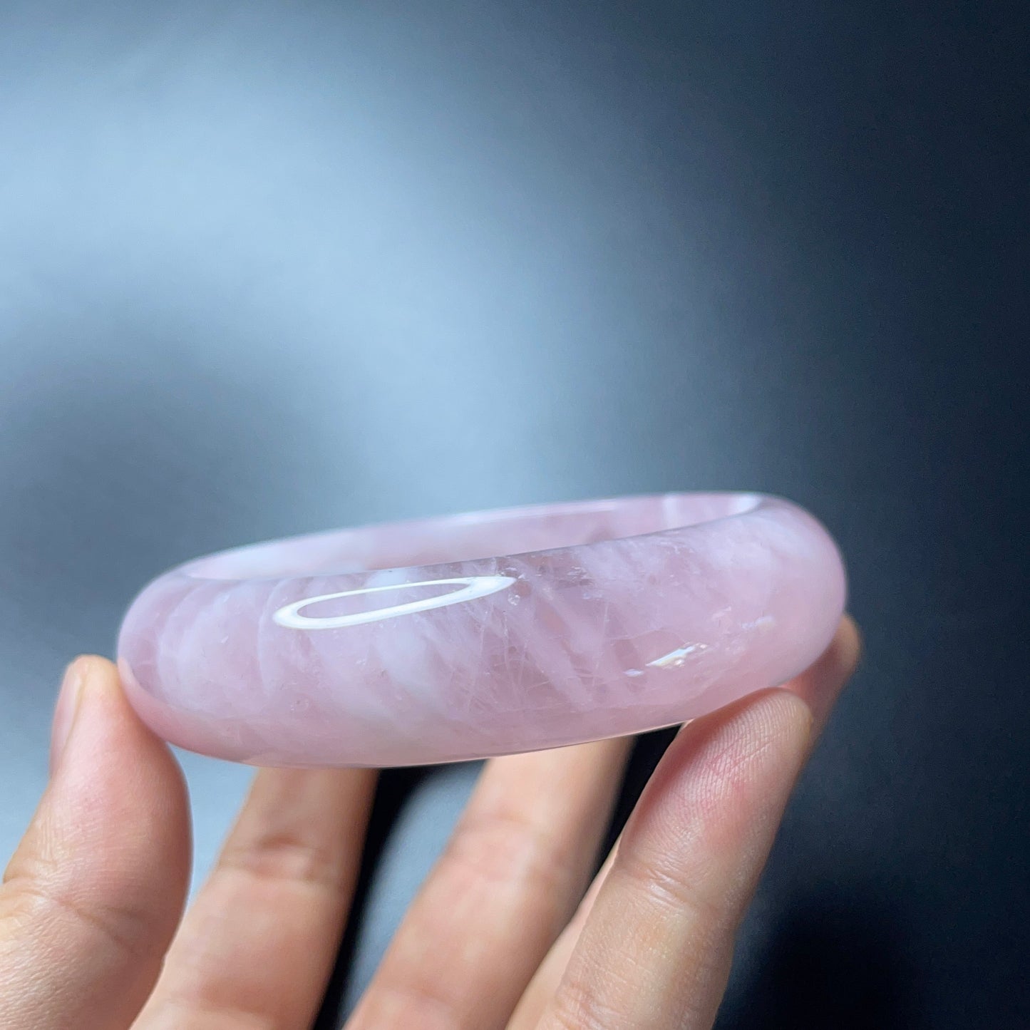 Natural Rose Quartz Bangle Leaf Style Size 62 mm