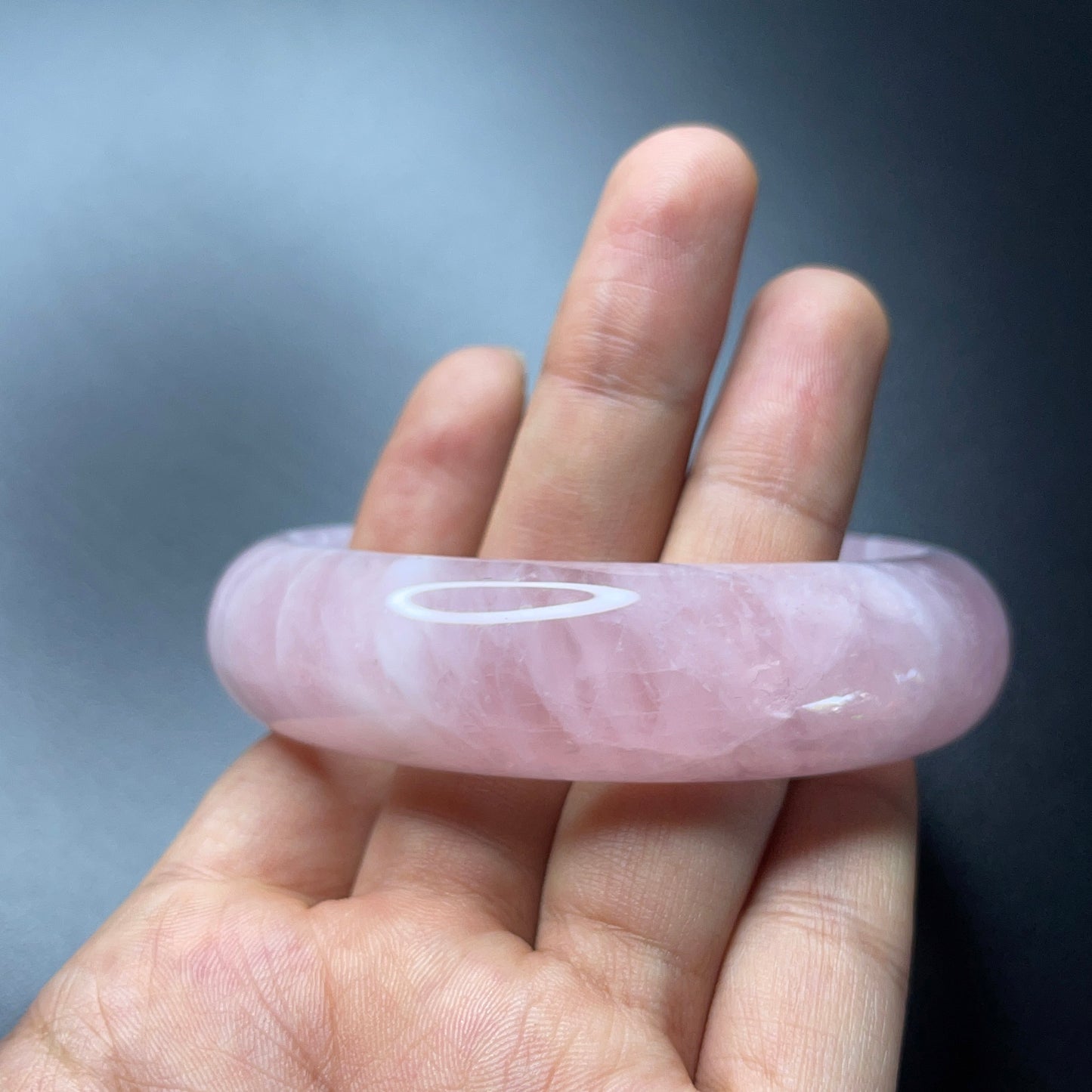 Natural Rose Quartz Bangle Leaf Style Size 62 mm