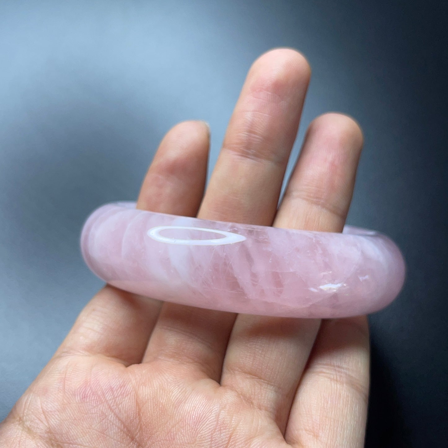 Natural Rose Quartz Bangle Leaf Style Size 62 mm