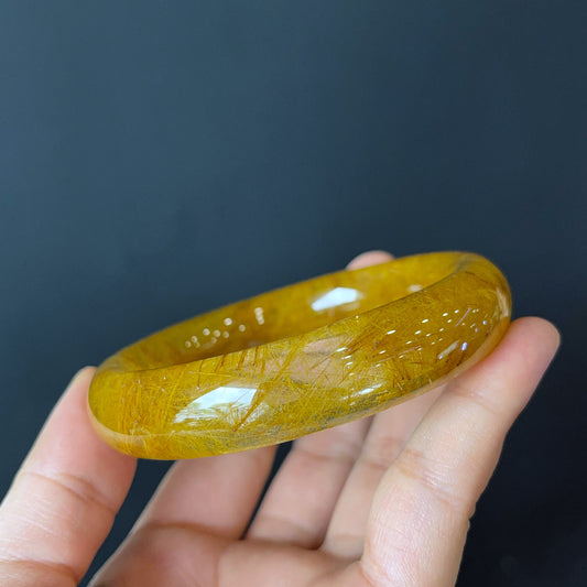 Natural Golden Rutilated Quartz Bangle Leaf Style Size 58 mm