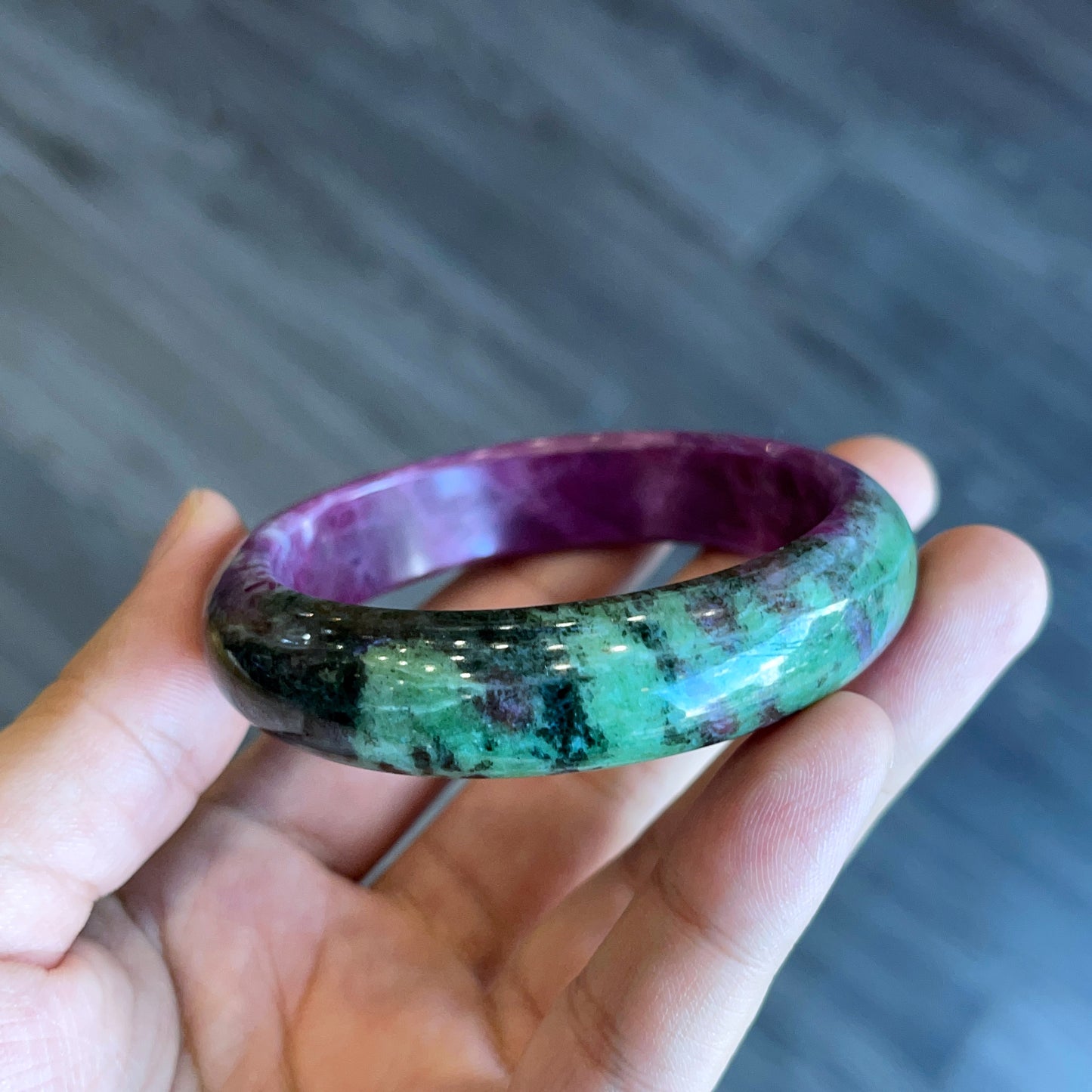 Ruby Zoisite Bangle Leaf Style Size 53 mm.