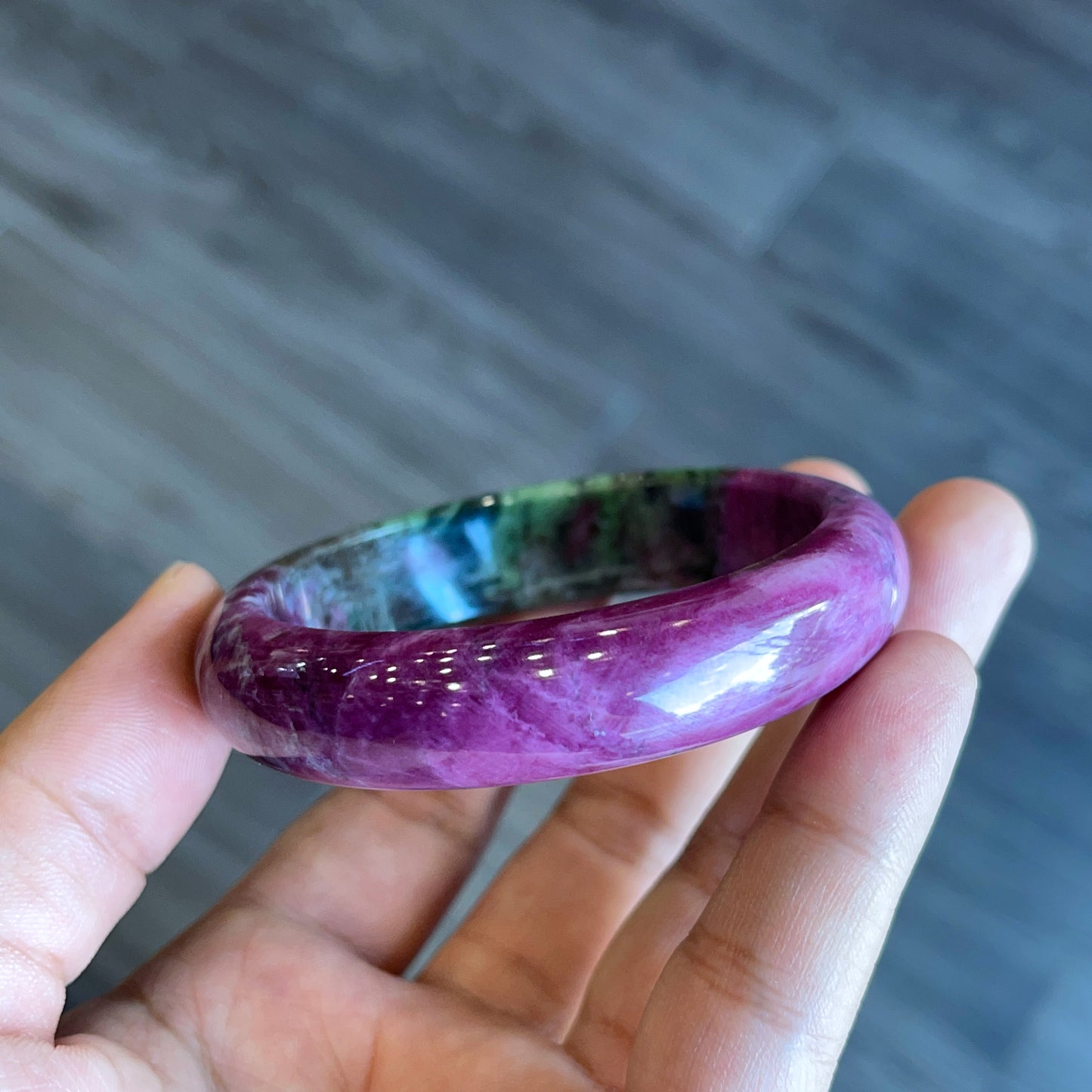 Ruby Zoisite Bangle Leaf Style Size 53 mm.