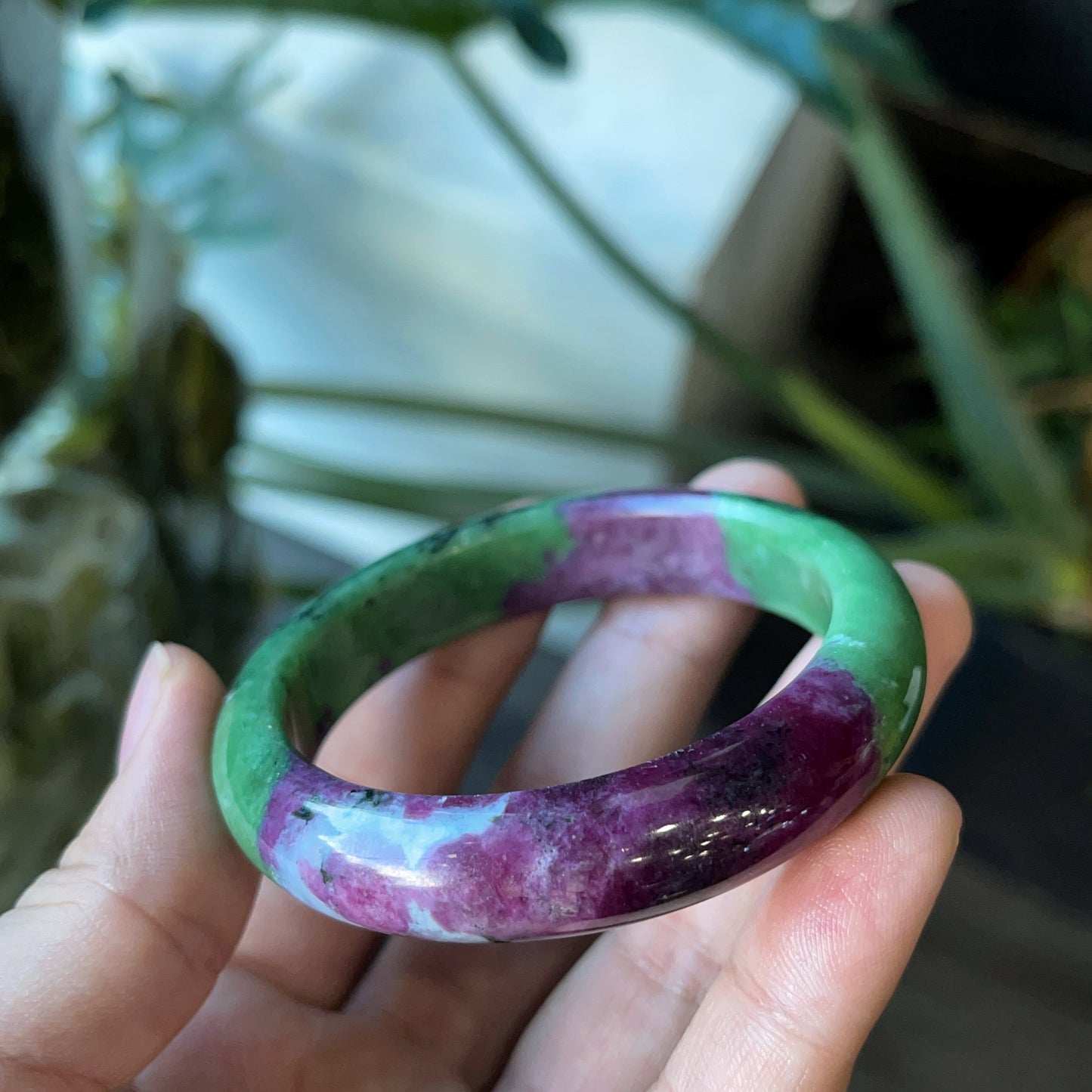 Ruby Zoisite Bangle Leaf Style Size 52 mm.