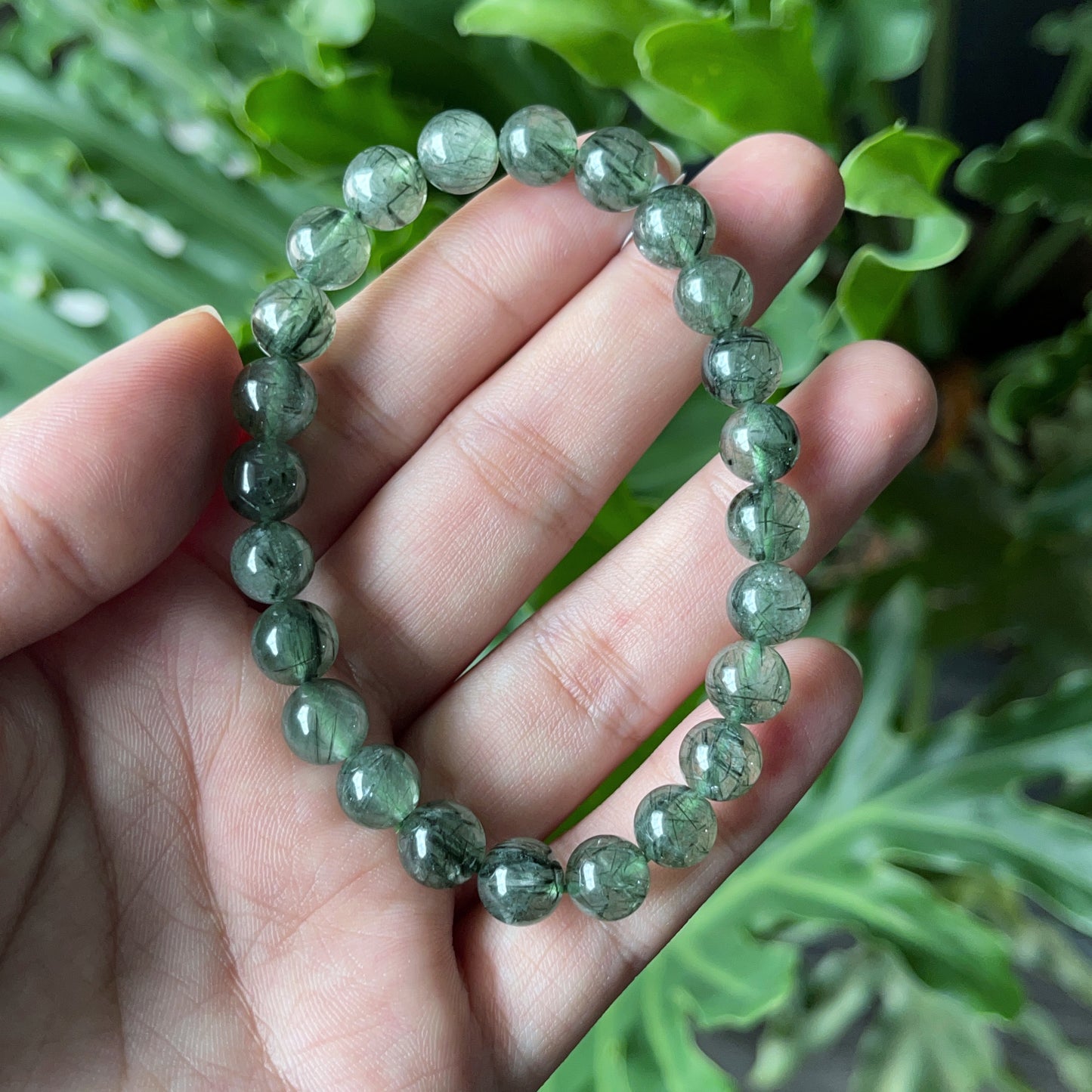 Natural Green Rutilated Quartz Bracelet Size 7 mm