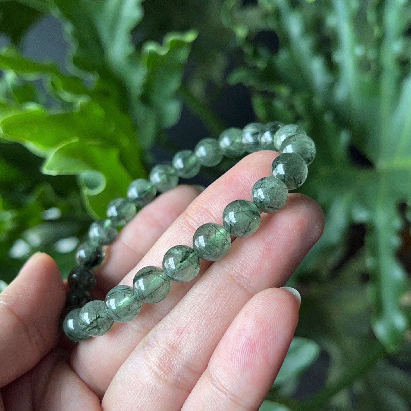 Natural Green Rutilated Quartz Bracelet Size 7 mm