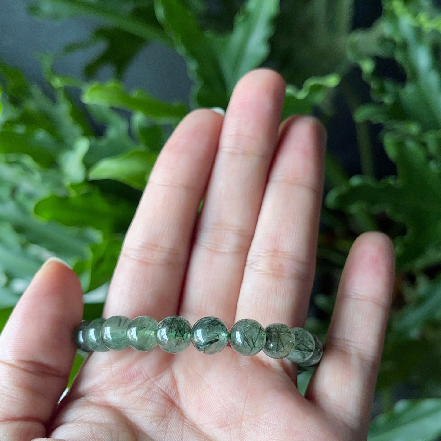 Natural Green Rutilated Quartz Bracelet Size 7 mm
