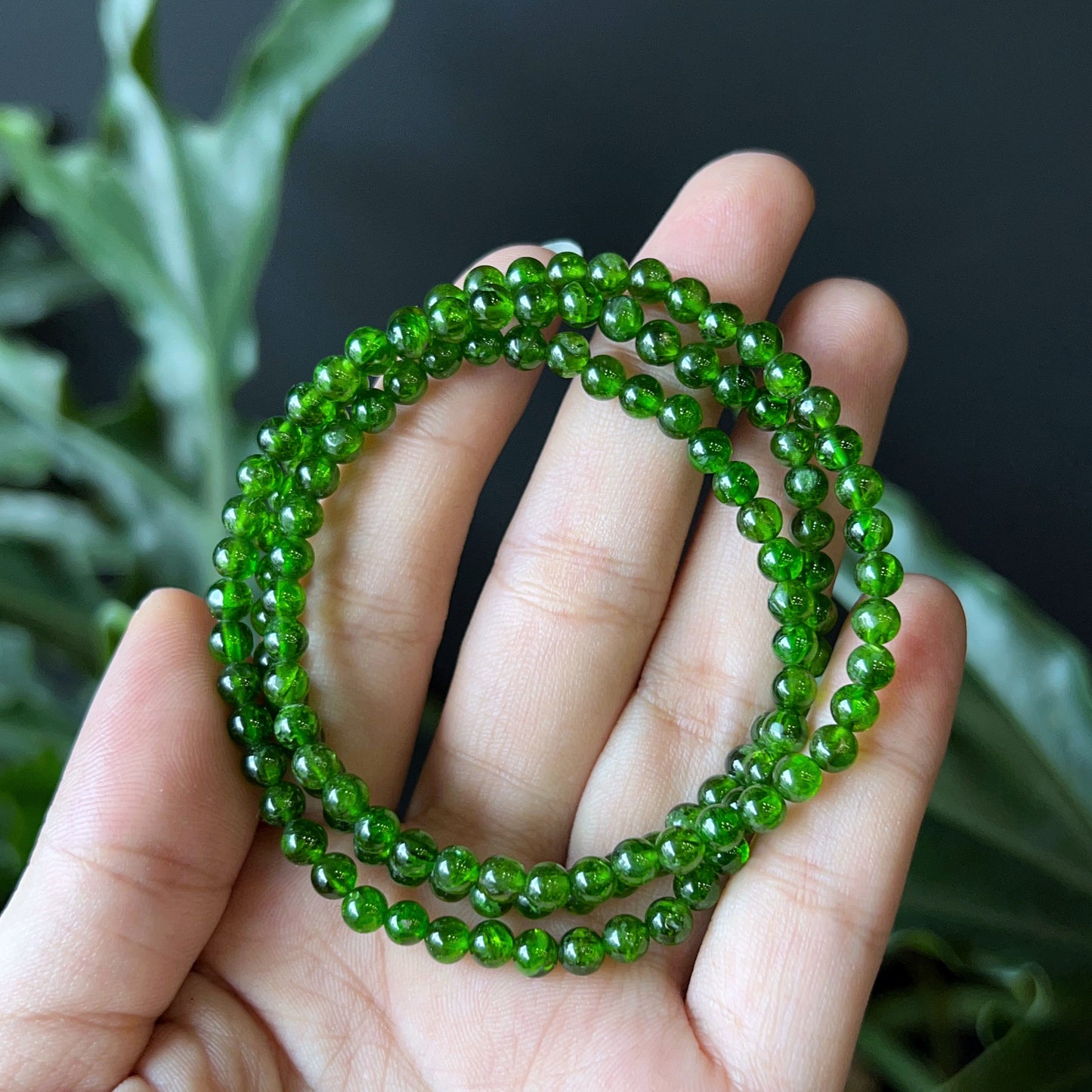 Diopside Triple Wrap Bracelet Size 4 mm