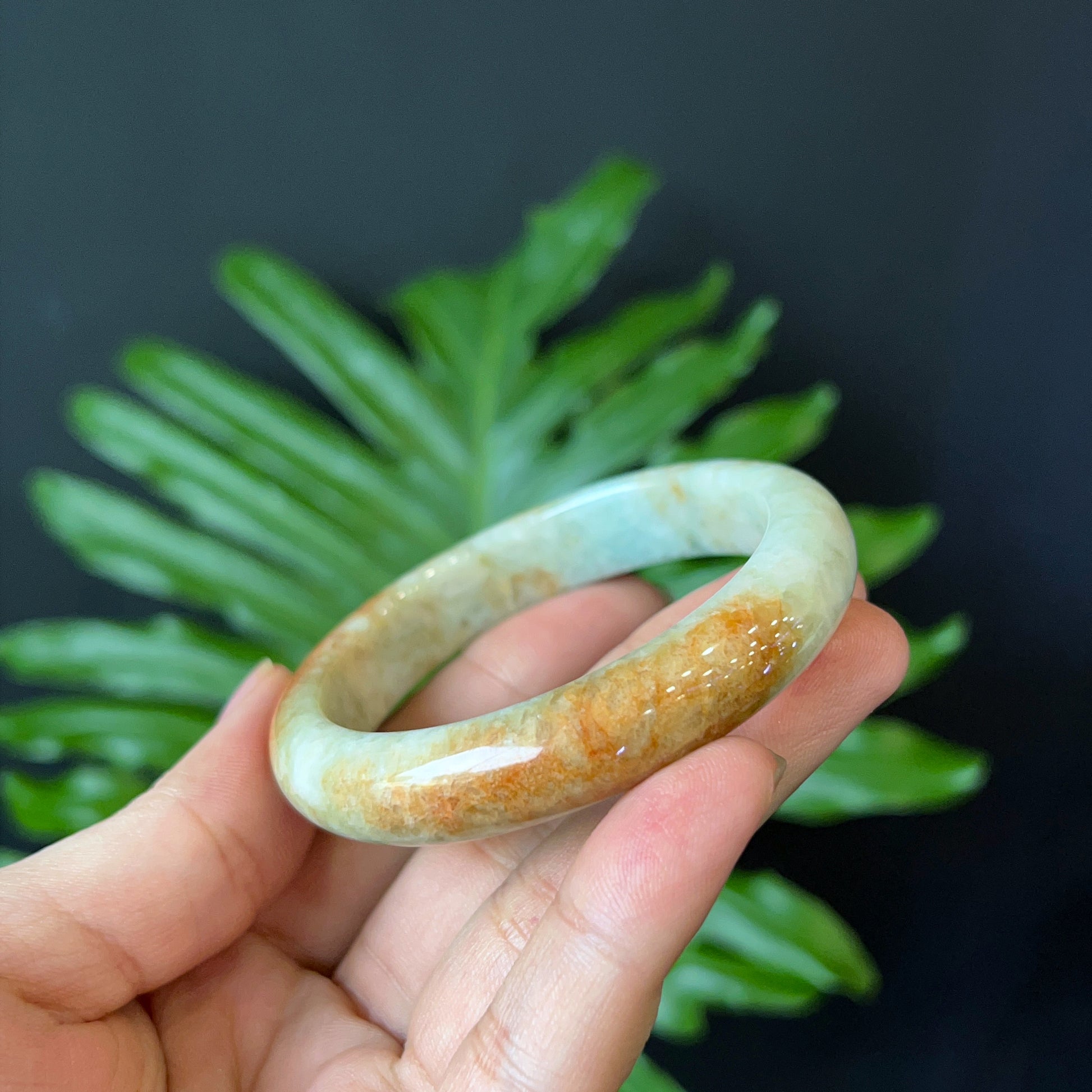 Jadeite Jade Bangle Leaf Style  - Natural Stone