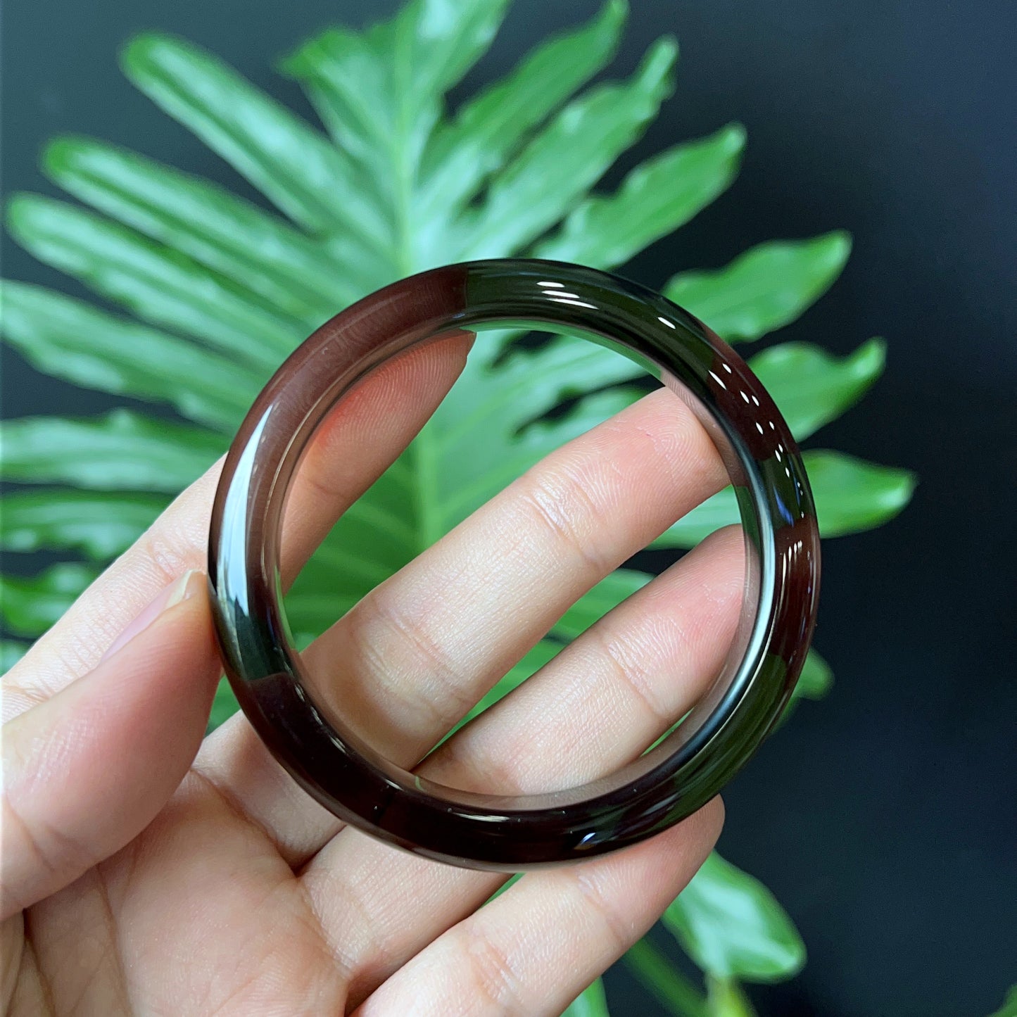 Bracelet Quartz Fumé Style Feuille Taille 53 mm
