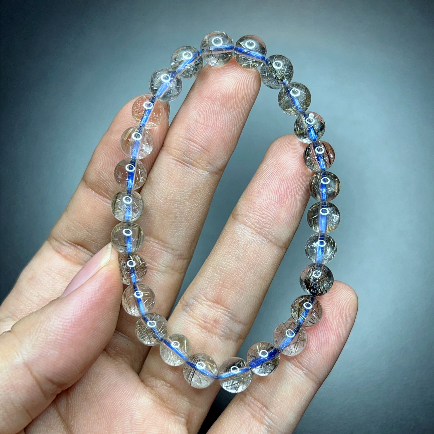 Platinum Rutilated Quartz Bracelet Size 7 mm