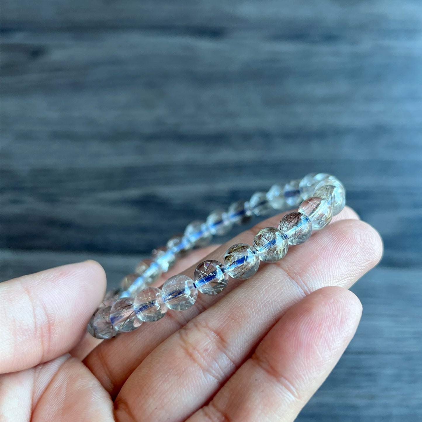 Platinum Rutilated Quartz Bracelet Size 7 mm