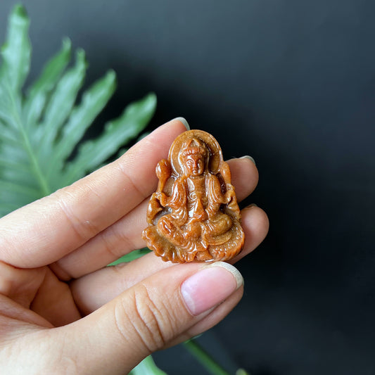 Lotus Quan The Am Buddha Orange Jadeite Jade Pendant - Natural Stone
