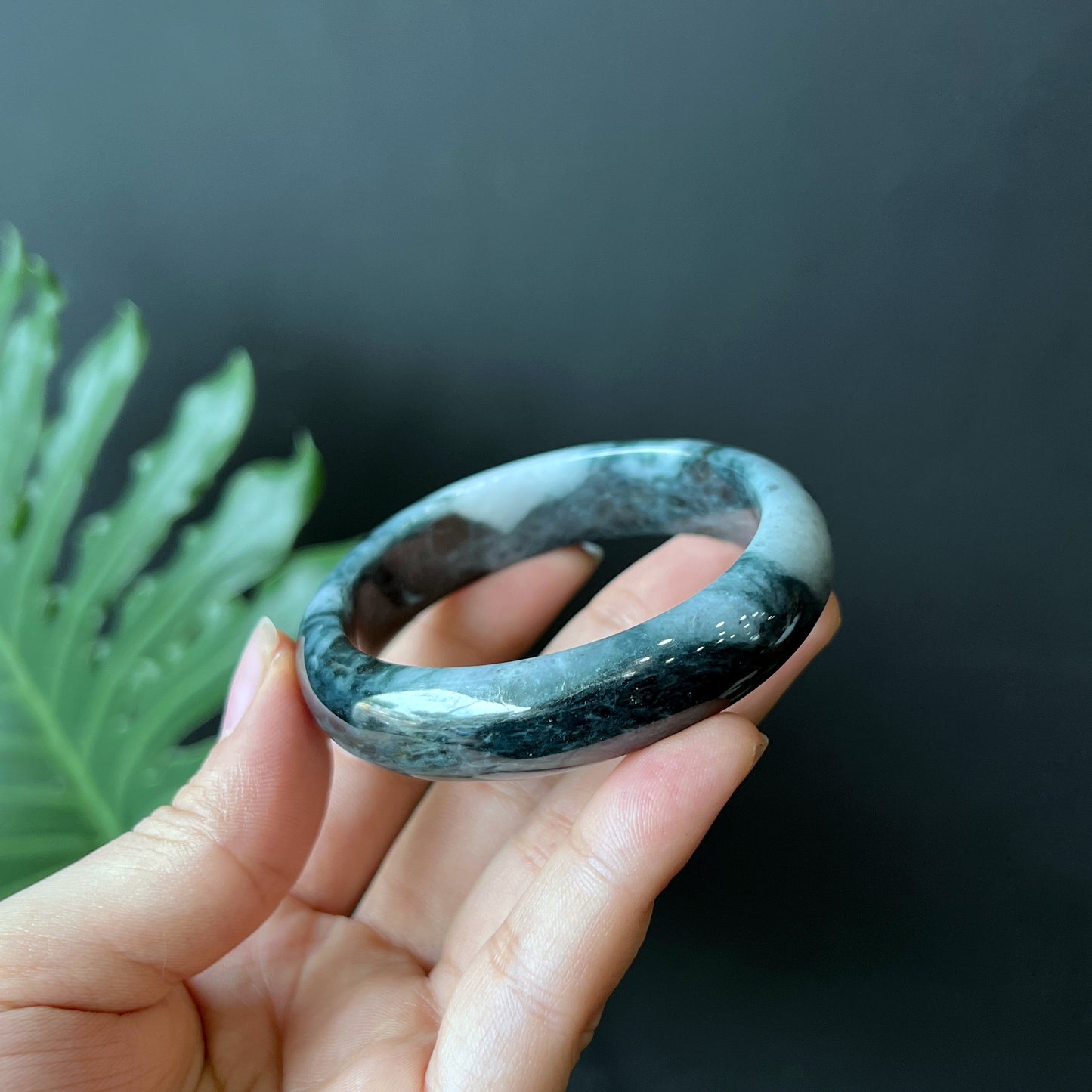 Jadeite Jade Son Thuy Bangle Leaf Style  - Natural Stone