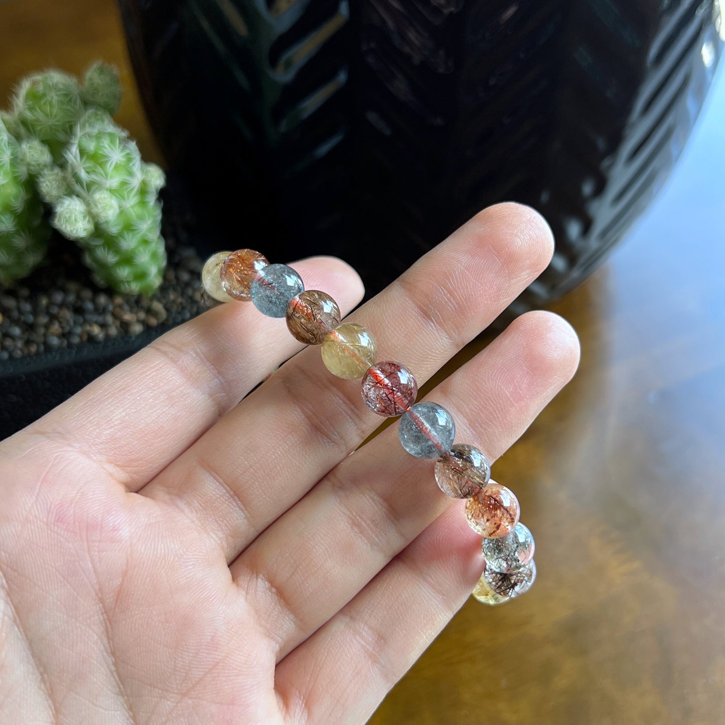 Tri Colour Natural Rutilated Quartz Bracelet 8 mm