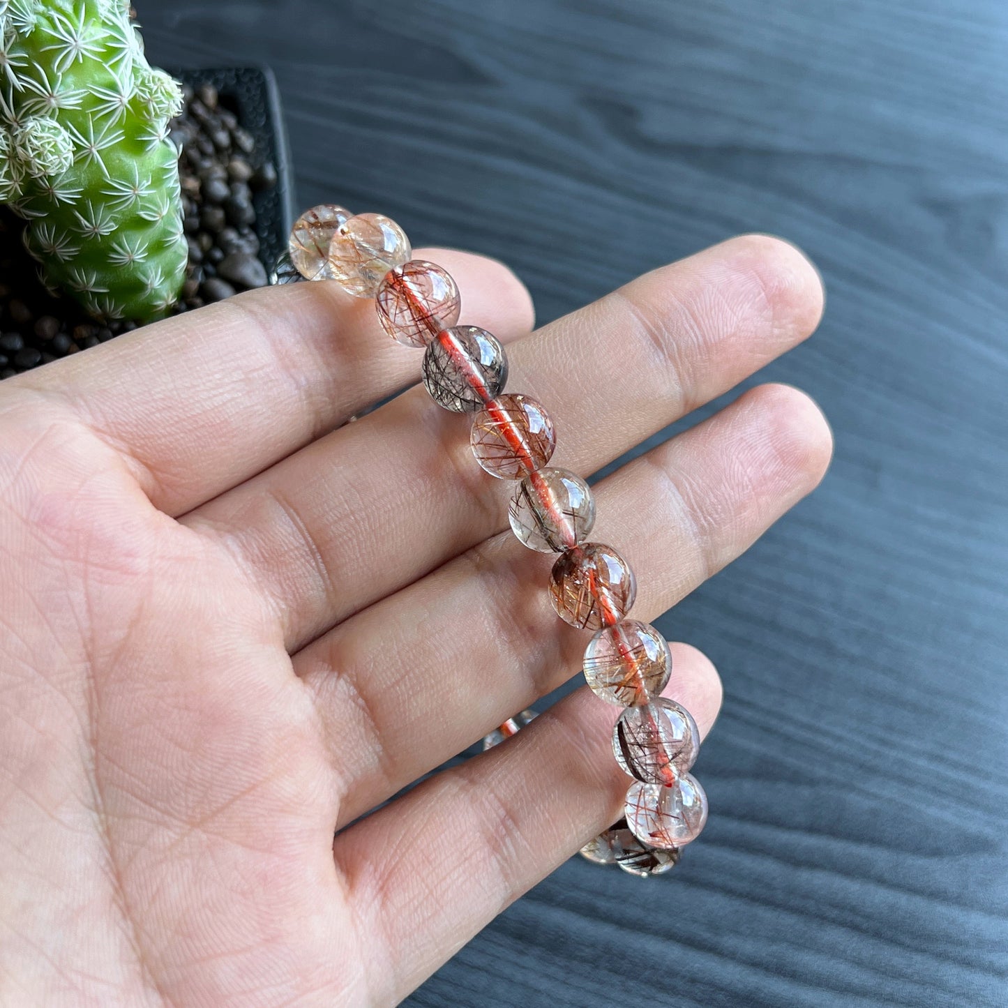 Tri Colour Natural Rutilated Quartz Bracelet 8 mm