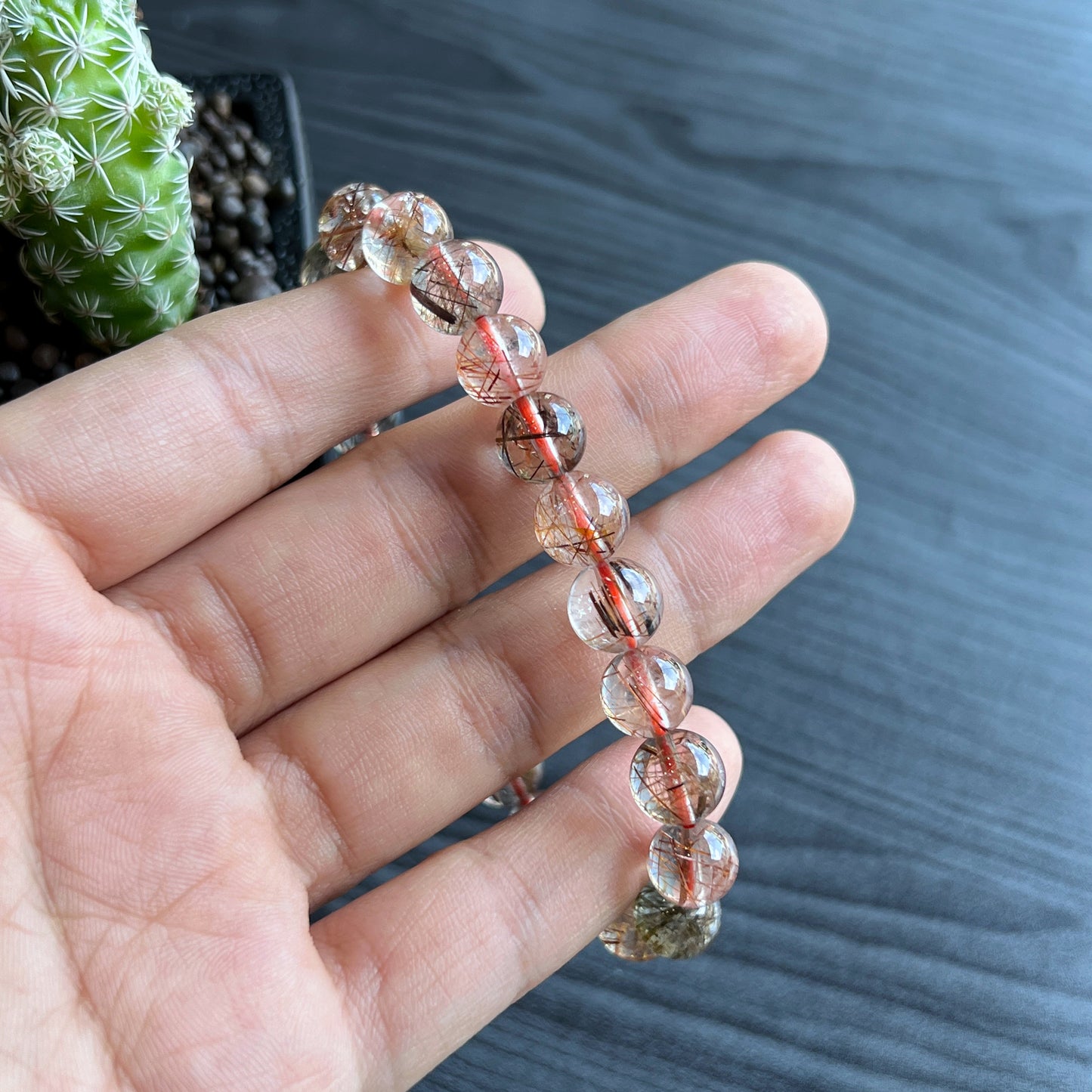 Tri Colour Natural Rutilated Quartz Bracelet 8 mm