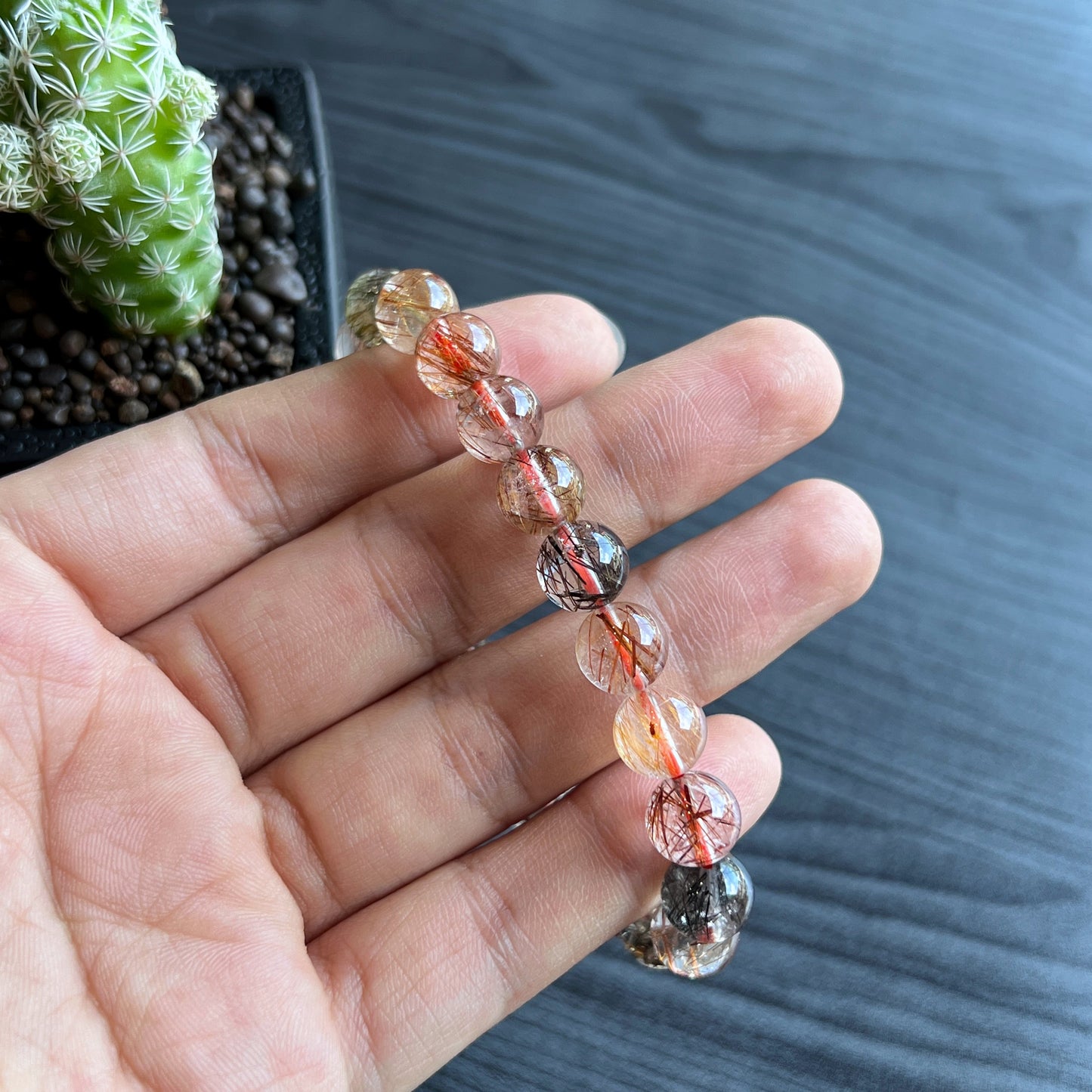 Tri Colour Natural Rutilated Quartz Bracelet 8 mm