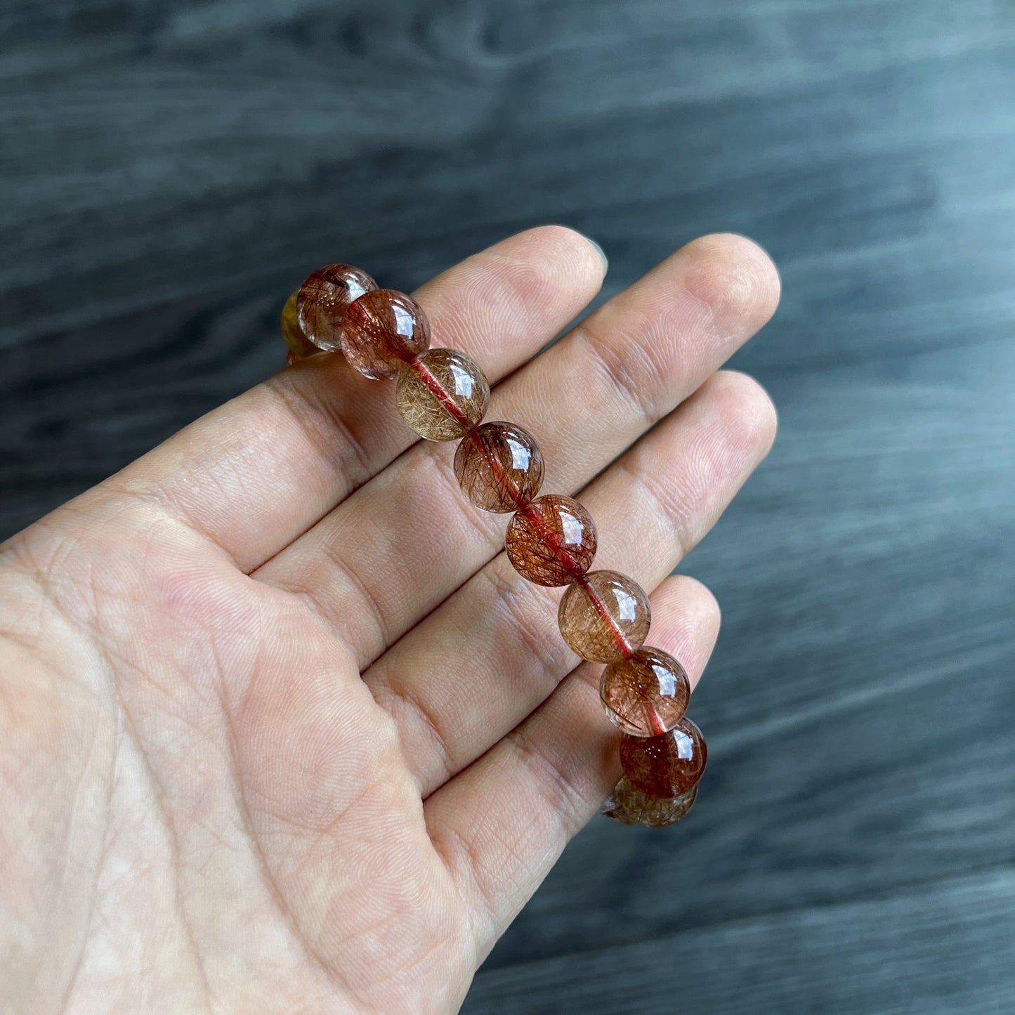 Natural Brown Rutilated Quartz Bracelet Size 11 mm