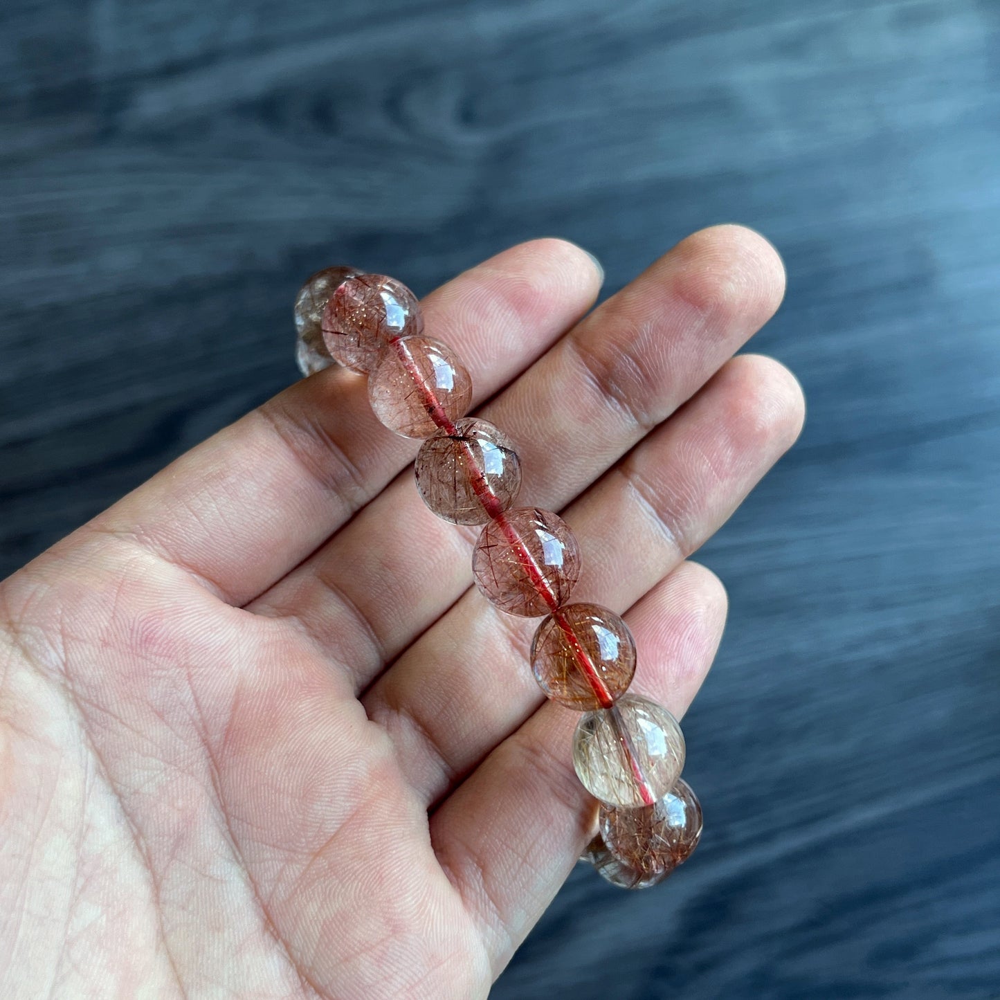 Natural Brown Rutilated Quartz Bracelet Size 12 mm